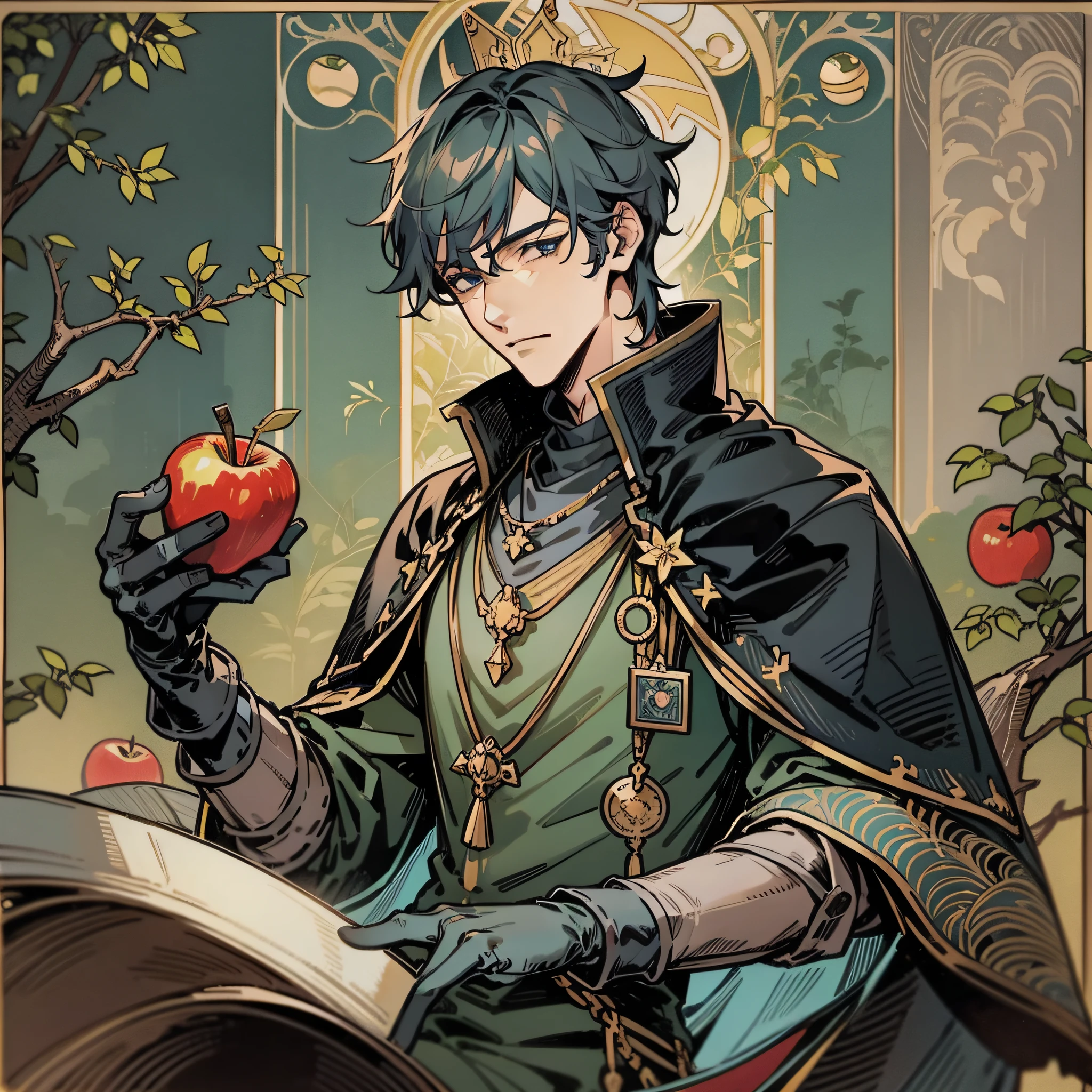 Tarot cards, handsome guys, black gloves, thrones, apples, apple trees