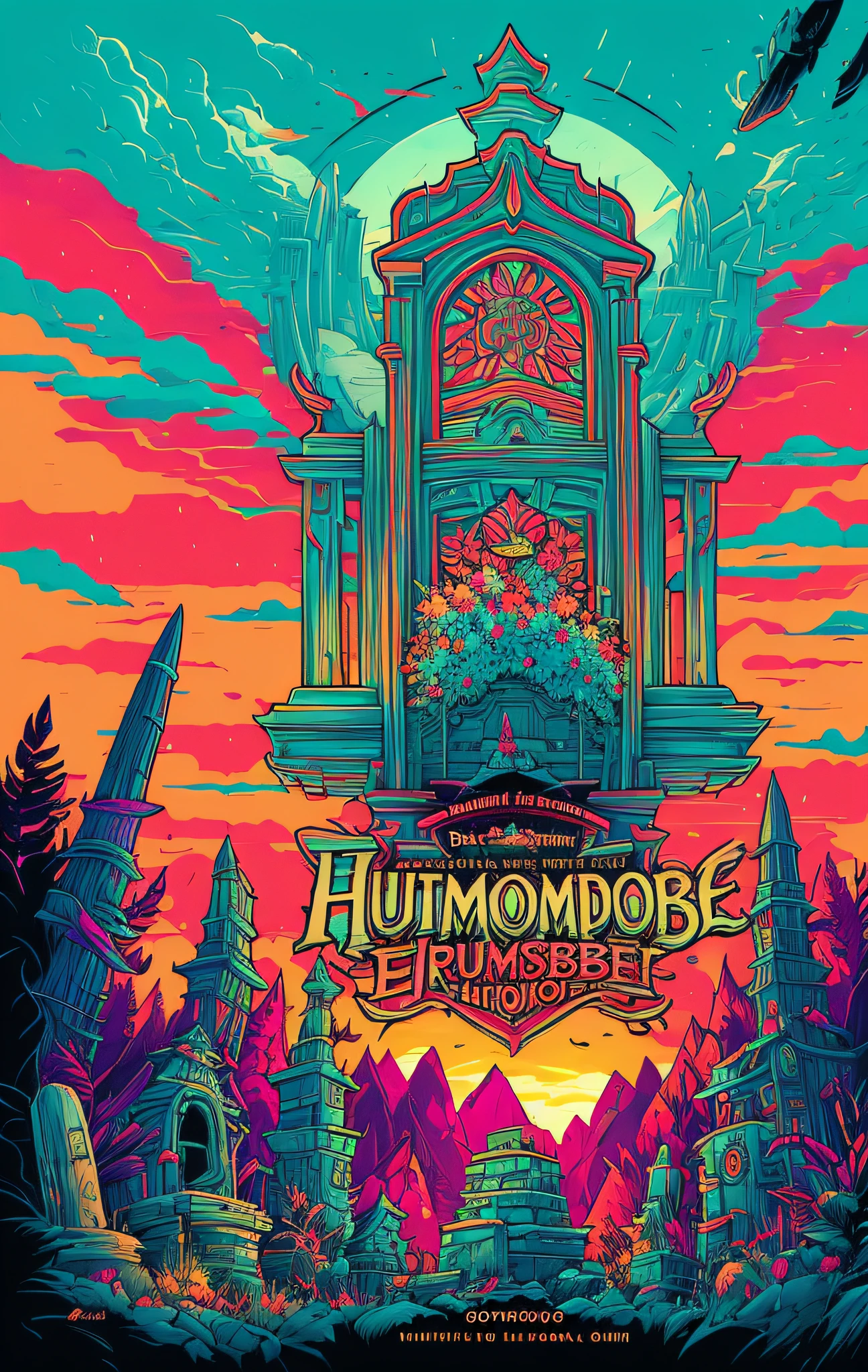 By (dan mumford: 1.4)A detailed illustration of a tombstone, t-shirt design, T-shirt design, in Studio Ghibli style,beautiful and quirky, fantasy art, watercolor effect, bokeh, Adobe Illustrator, hand drawn, digital painting, low-poly, soft lighting, panoramic view, retro aesthetic, character-focused, 4K resolution
