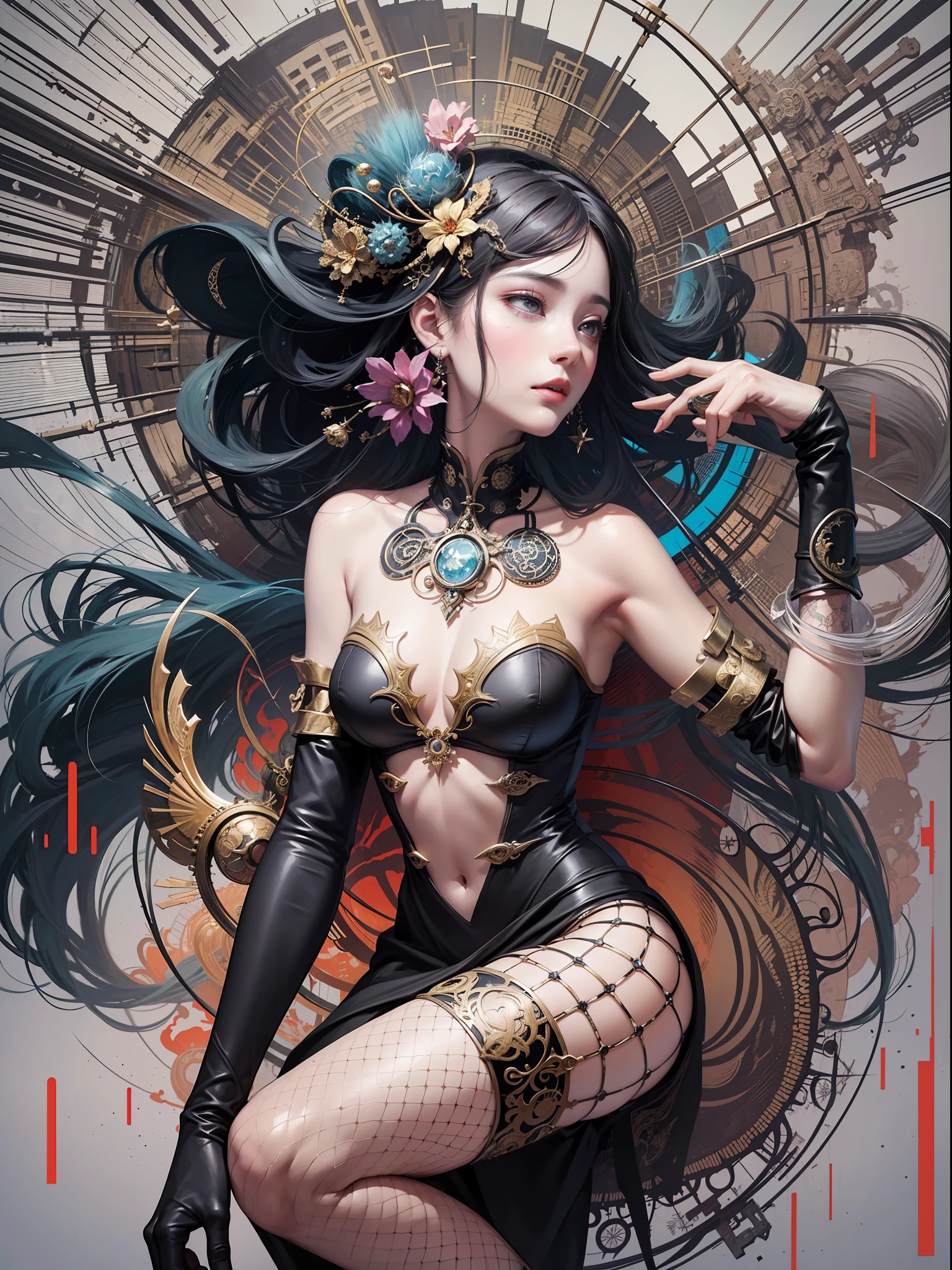 official art, unity 8k wallpaper, ultra detailed, beautiful and aesthetic, masterpiece, best quality, (zentangle, mandala, tangle, entangle), (fractal art:1.3) , 1girl, extremely detailed, dynamic angle, cowboyshot, the most beautiful form of chaos, elegant, a brutalist designed, vivid colours, romanticism, by james jean, roby dwi antono, ross tran, francis bacon, michal mraz, adrian ghenie, petra cortright, gerhard richter, takato yamamoto, ashley wood, atmospheric, ecstasy of musical notes, streaming musical notes visible