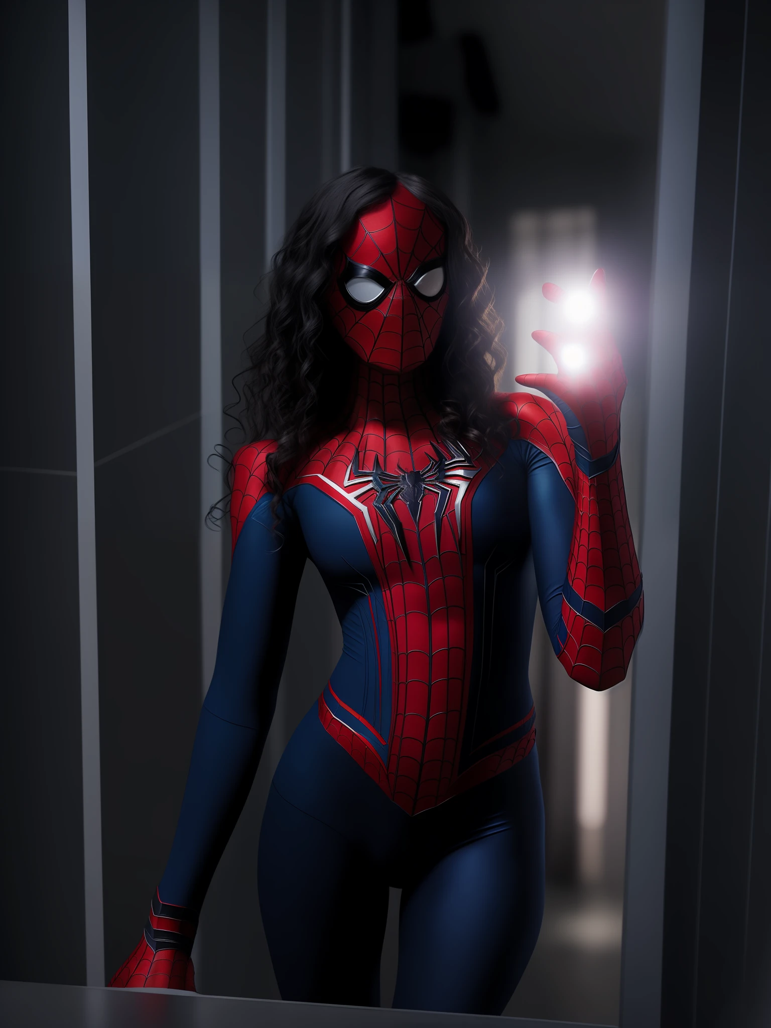 a glorious girl wearing (the cloths of Spiderman:1.2), brutal pose,