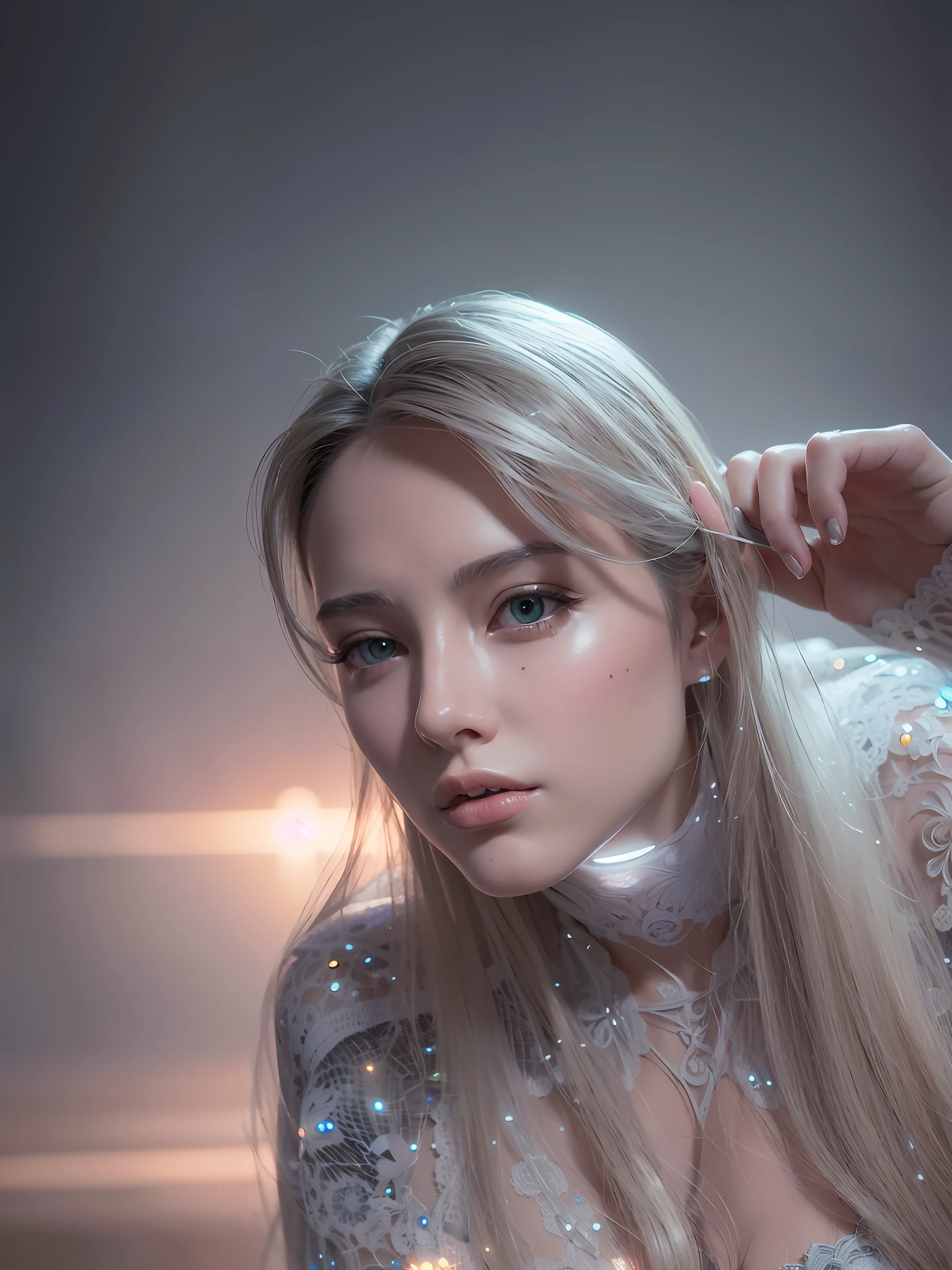 complex 3d render ultra detailed of a beautiful porcelain profile woman android face, cyborg, robotic parts, 150 mm, beautiful studio soft light, rim light, vibrant details, luxurious cyberpunk, lace, hyperrealistic, anatomical, facial muscles, cable electric wires, microchip, elegant, beautiful background, octane render, H. R. Giger style, 8k, best quality, masterpiece, illustration, an extremely delicate and beautiful, extremely detailed ,CG ,unity ,wallpaper,Amazing, finely detail, masterpiece,best quality,official art, extremely detailed CG unity 8k wallpaper, robot, silver halmet, ((full body)), sitting