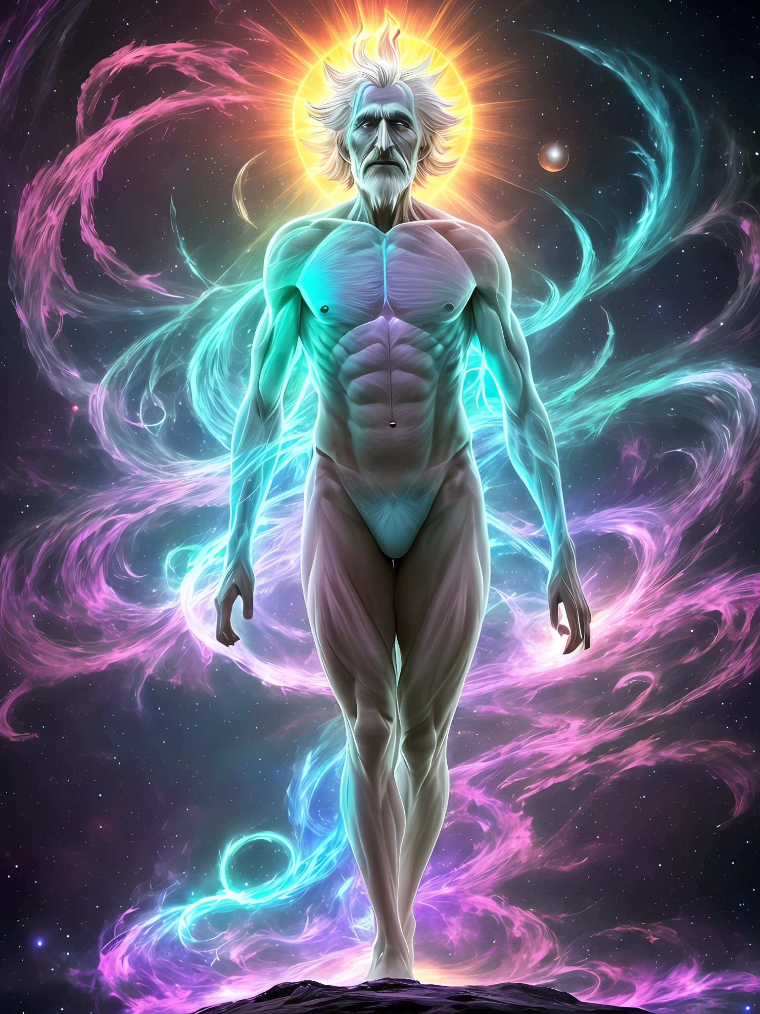 astral body, chaotic atmosphere, old man