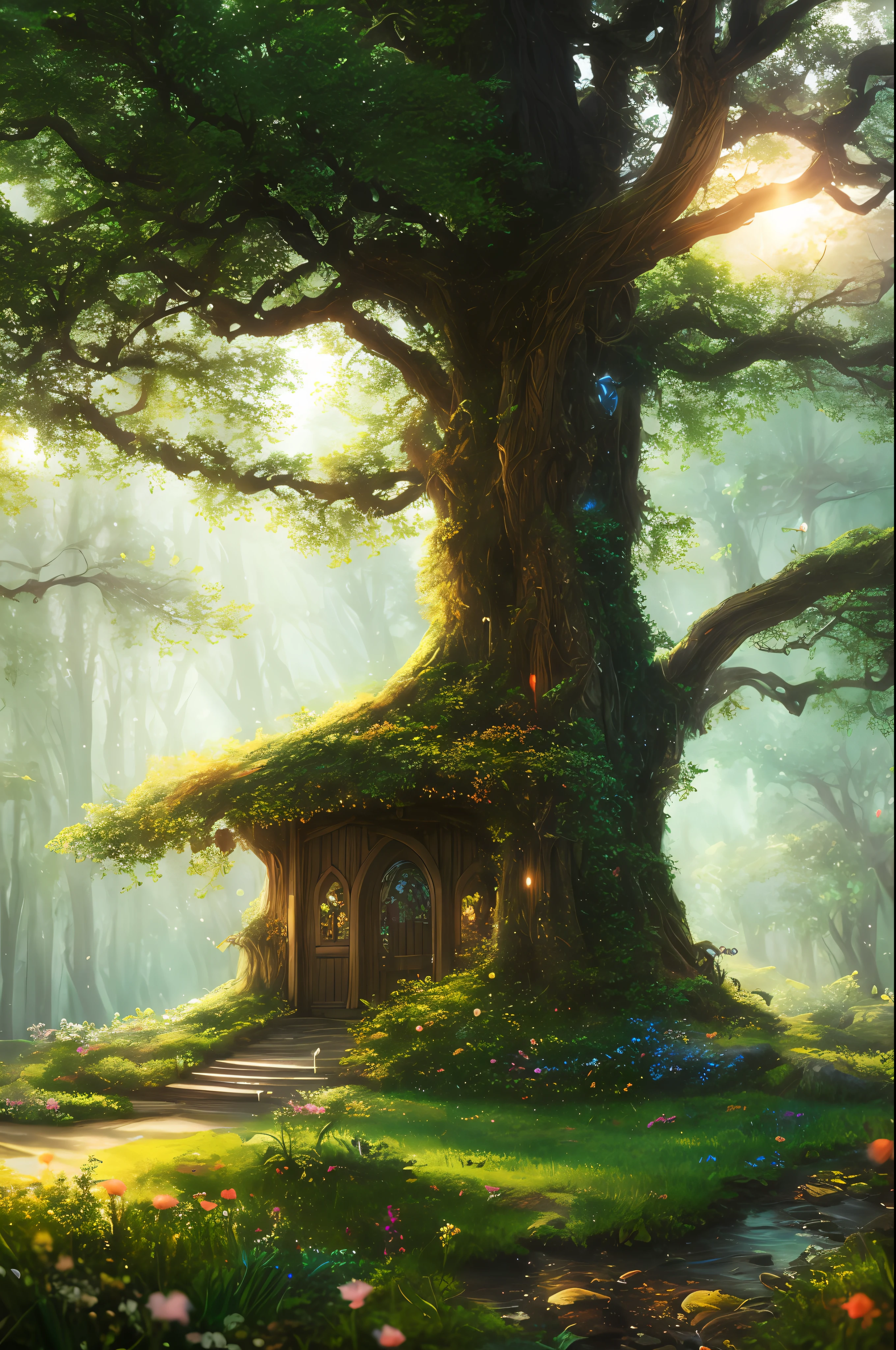 masterpiece, best quality, high quality,extremely detailed CG unity 8k wallpaper, An enchanting and dreamy scene of a fantasy forest, with towering trees, glowing mushrooms, and hidden fairy glens, creating a sense of mystique and enchantment, artstation, digital illustration, intricate, trending, pastel colors, oil paiting, award winning photography, Bokeh, Depth of Field, HDR, bloom, Chromatic Aberration ,Photorealistic,extremely detailed, trending on artstation, trending on CGsociety, Intricate, High Detail, dramatic, art by midjourney