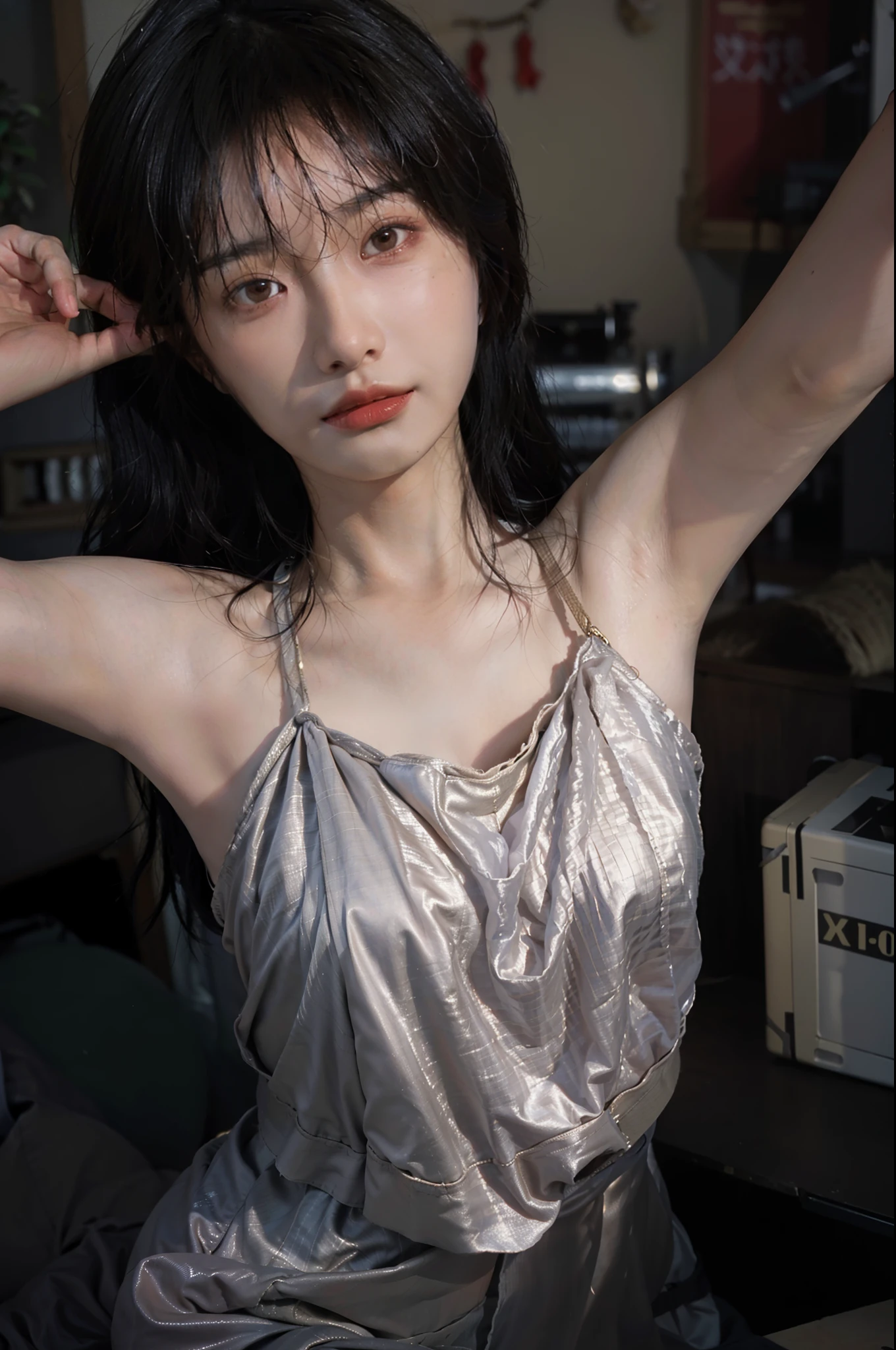 8K,Best quality, masterpiece, ultra high res, (photorealistic:1.4), raw photo, (Authentic skin texture:1.3), (film grain:1.3), (selfie angle),1girl,beautiful detailed eyes and face,masterpiece, best quality,close-up,upper bod,