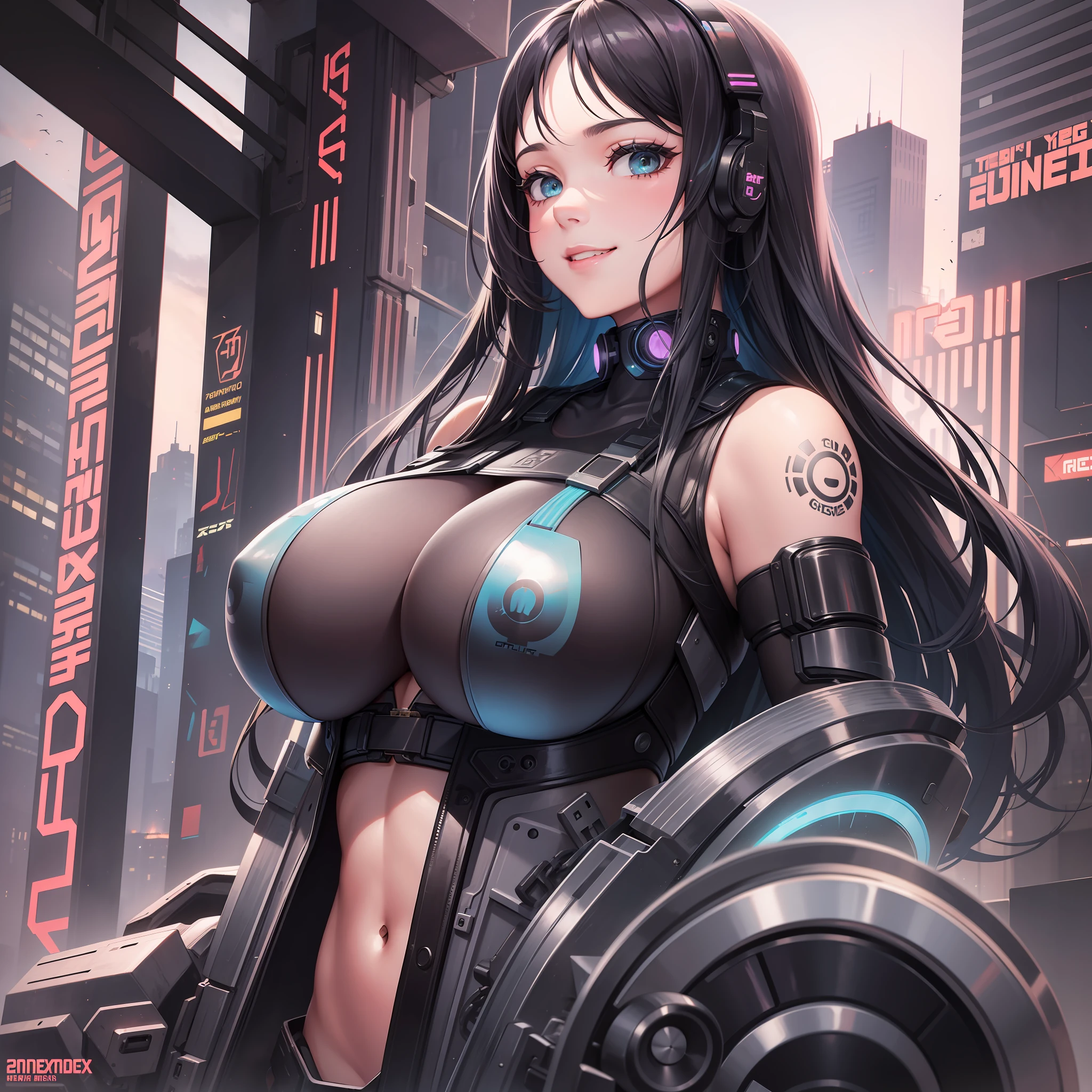 Girl Big Tits Cyberpunk Beauty Best Quality Futuristic World Cute Smile Masterpiece Long Hair