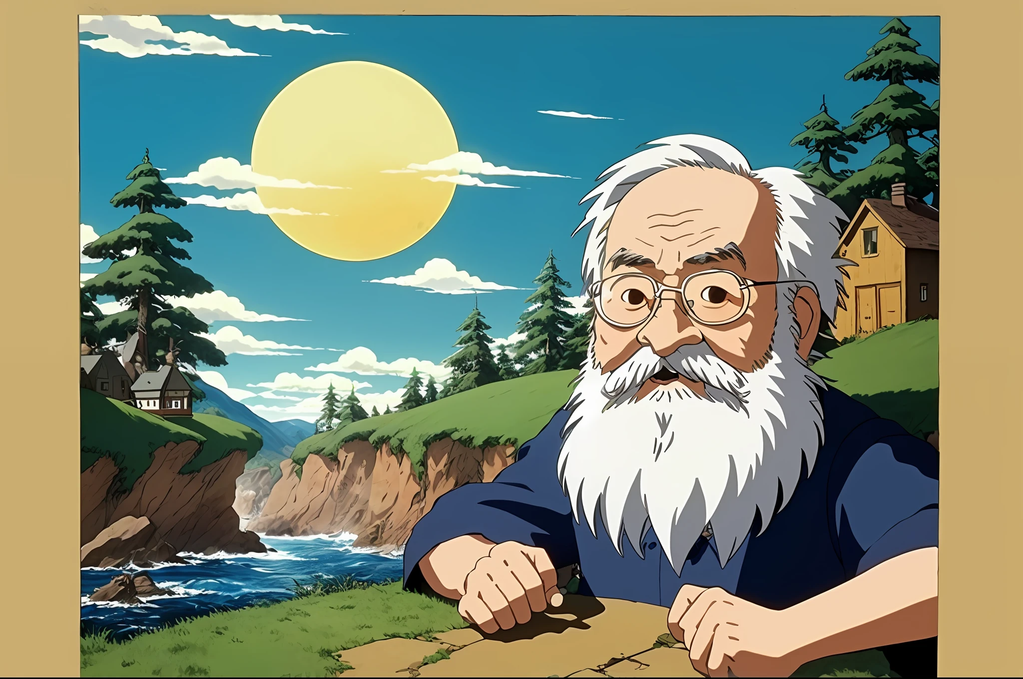 (Masterpiece: 1.2), (High Quality: 1.2), by Hayao Miyazaki, 1 Old Man