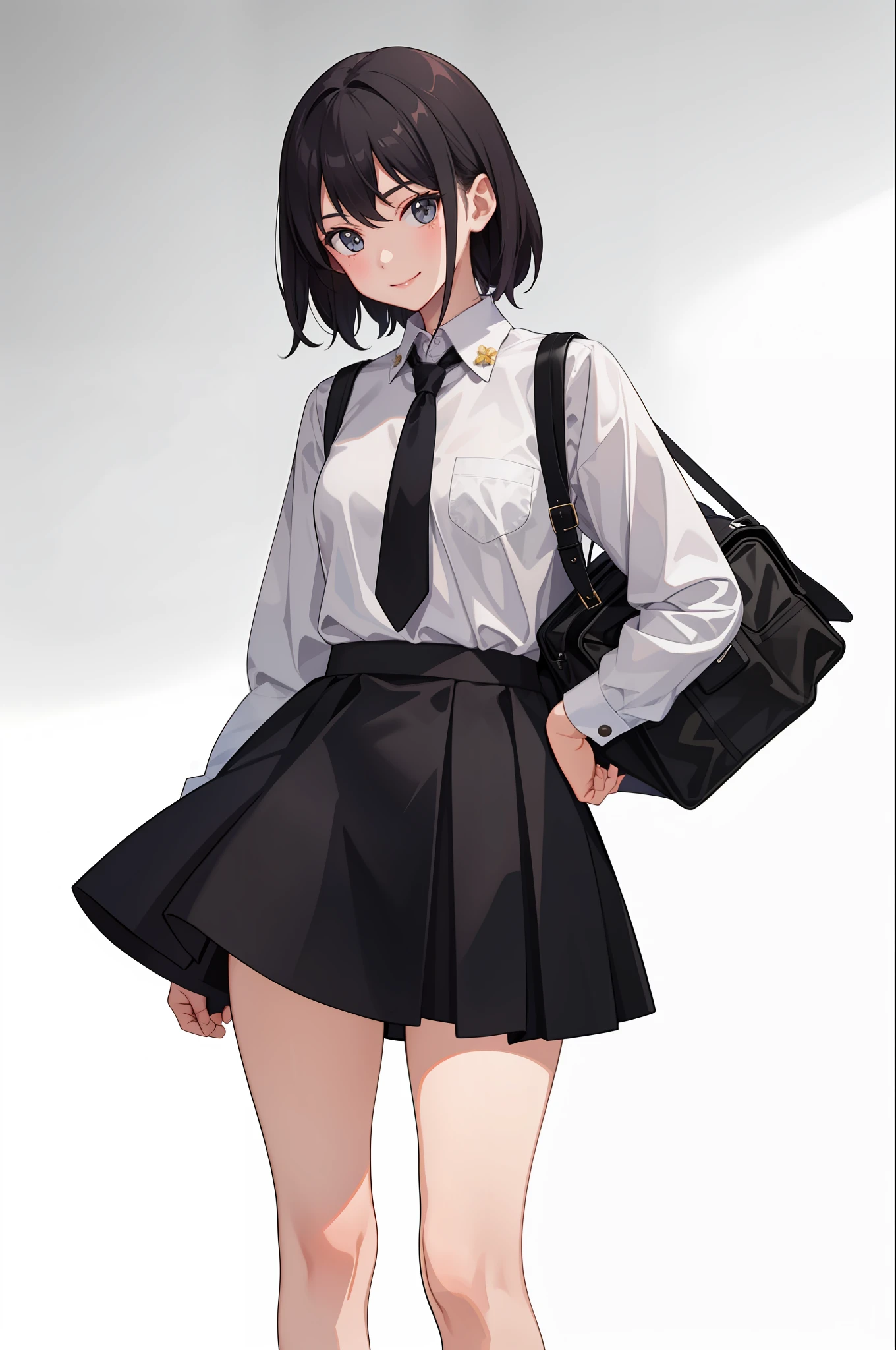 1 girl, smile, shirt, skirt, (small)