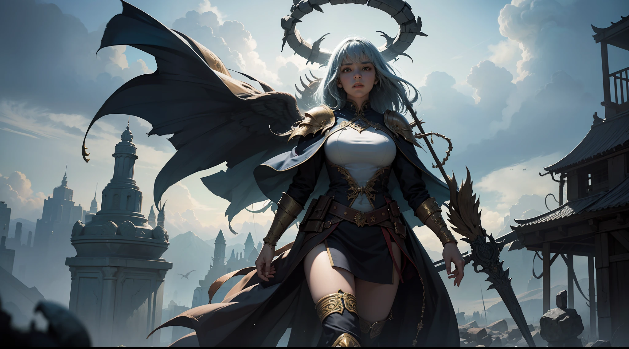 ((Best quality)), ((masterpiece)), (highly detailed:1.3)3D,tanjoreai , Amidst a realm of enchantment and mythical wonders, tales of (heroes:1.1) and (heroines:1.2) unfold. In this realm, ancient prophecies foretell the rise of a chosen champion destined to confront a malevolent force threatening to plunge the world into eternal darkness. The path to victory lies scattered across exotic and otherworldly landscapes, from mist-shrouded forests to towering crystalline peaks and (ethereal floating islands:1.1).Harnessing the arcane arts, (mighty wizards:1.1) conjure spells that weave intricate patterns of magic, while (elven archers:1.1) unleash arrows infused with ancient power. (Dwarven smiths craft legendary weapons:1.1) imbued with the essence of mythical creatures, capable of vanquishing even the most formidable foes.The heroes embark on a perilous quest, guided by ancient scrolls and cryptic riddles. Along their journey, they encounter wise mystics, shape-shifting creatures, and (mysterious sorceresses:1.1) who possess forbidden knowledge.As the heroes traverse the realms, ancient ruins and forgotten temples reveal long-lost secrets and powerful artifacts. The clash of steel and the crackling of (magical energies:1.1) echo through ancient battlegrounds, as the destiny of the world hangs in the balance. The heroes must summon unwavering courage, unwavering unity, and unlock their true potential to overcome seemingly insurmountable odds and fulfill their heroic destinies.In this realm of high fantasy, where the realms of magic and technology intertwine, where legends are born and (epic:1.2) sagas unfold, where heroes rise and villains fall, embark on a grand adventure that will captivate the imagination and transport you to a world where anything is possible,HDR (High Dynamic Range),Ray Tracing,NVIDIA RTX,Super-Resolution,Unreal 5,Subsurface scattering,PBR Texturing,Post-processing,Anisotropic Filtering,Depth-of-field,Maximum clarity and sharpness,Multi-layered textu