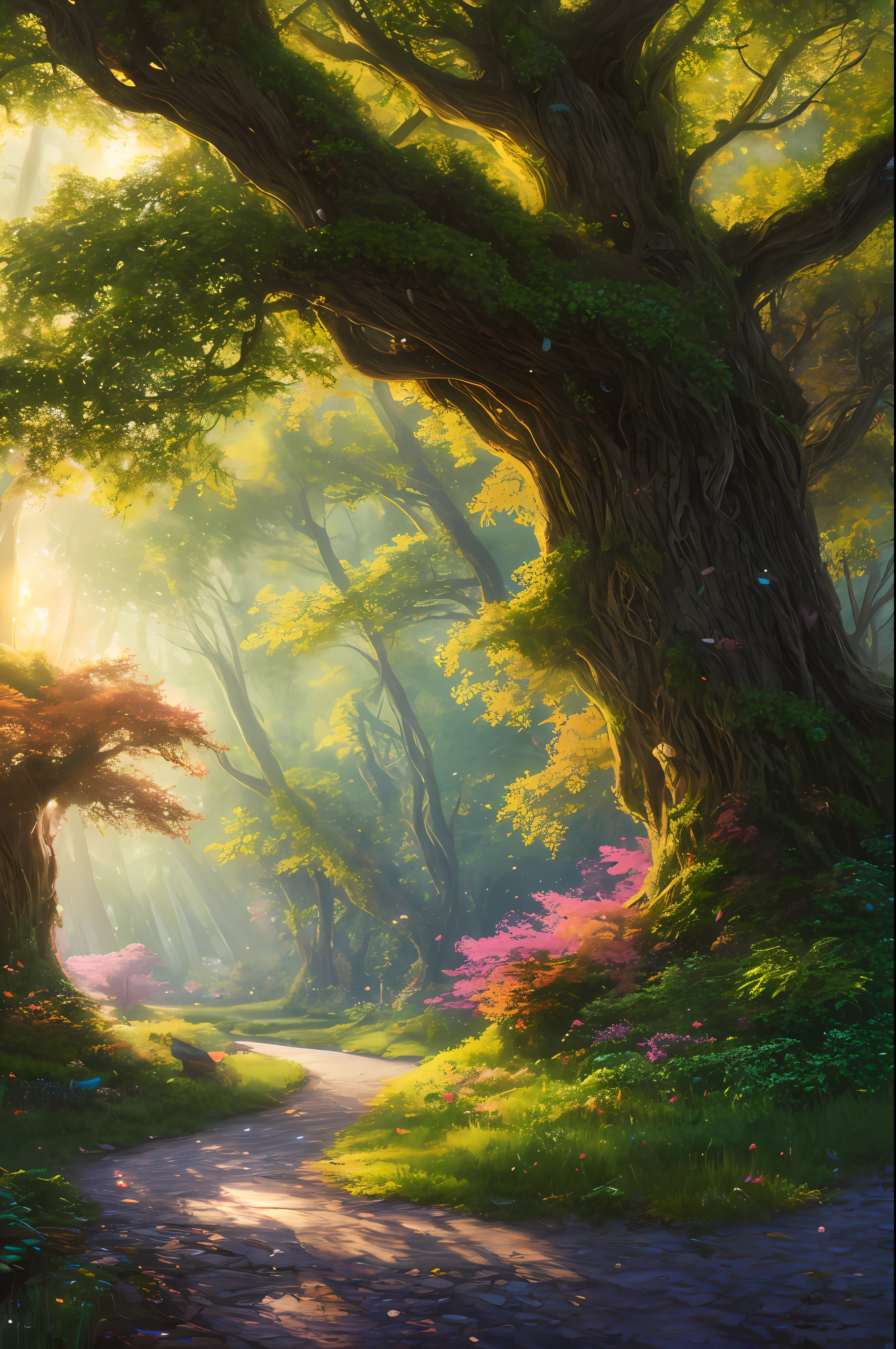 masterpiece, best quality, high quality,extremely detailed CG unity 8k wallpaper, An enchanting and dreamy scene of a fantasy forest, with towering trees, glowing mushrooms, and hidden fairy glens, creating a sense of mystique and enchantment, artstation, digital illustration, intricate, trending, pastel colors, oil paiting, award winning photography, Bokeh, Depth of Field, HDR, bloom, Chromatic Aberration ,Photorealistic,extremely detailed, trending on artstation, trending on CGsociety, Intricate, High Detail, dramatic, art by midjourney