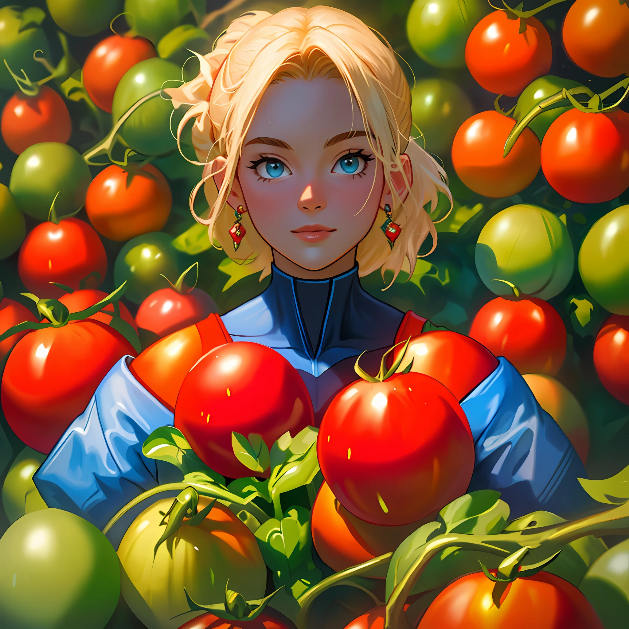 ((high quality)), ((masterpiece)), 8k, mutant tomato, woman