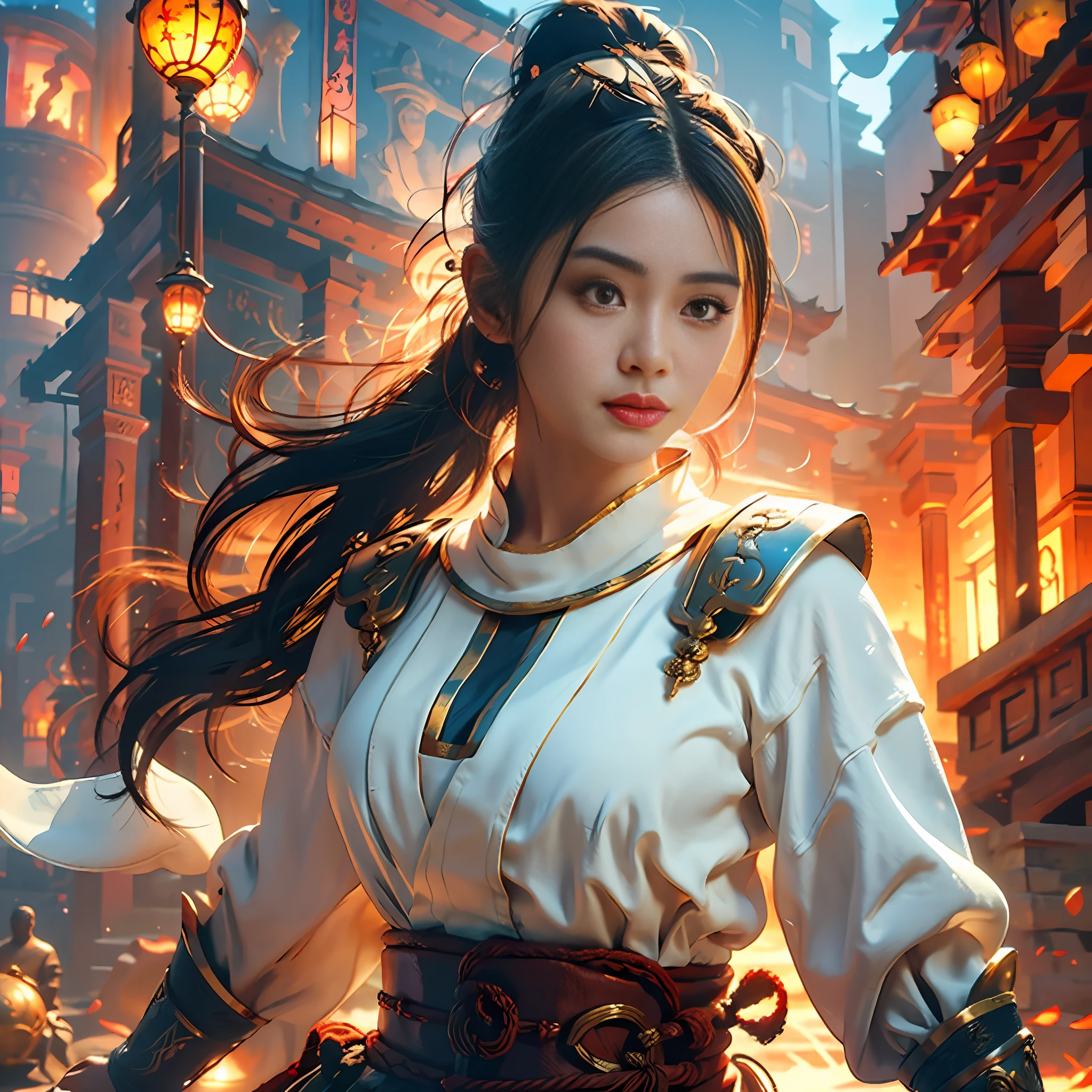 best quality,masterpiece,master light and shadow,sexy,beautiful face,pure,dreamlike,cool face,soft,wind,Roman nose,black hair bun,photoshop \(medium\), mid-shot,Oval face,Panorama,