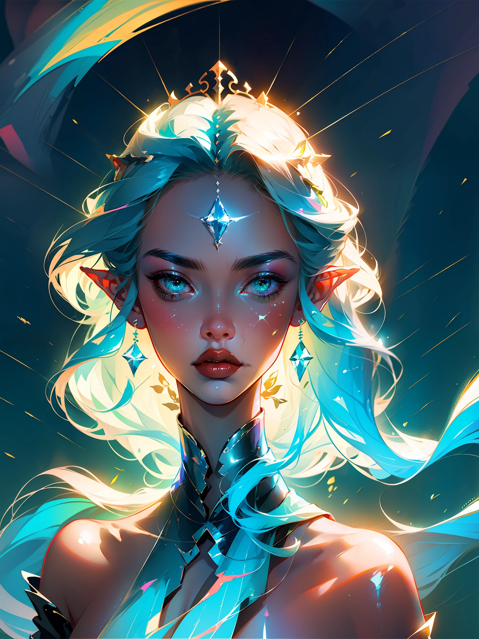 (Masterpiece), best quality, super high resolution, ((character sheet)), concept art, illustration for book, full Illustration, fluorescent color, a boy, 1 Man, male elf, blue and Green palete,
A young male, looking at the audience, beautiful face, beautiful eyes, (bare shoulder: 1.2), head up, upper body, forest, shiny hair, shiny skin, glowing cut, chibi, hands not shown: 1.5, silver starlight clothes, particles, stars, sharp focus, smooth soft skin, symmetrical, soft lighting, detailed face, Octane rendering, Perfect face, detailed face, delicate face, perfect sharp lips, detailed eyes