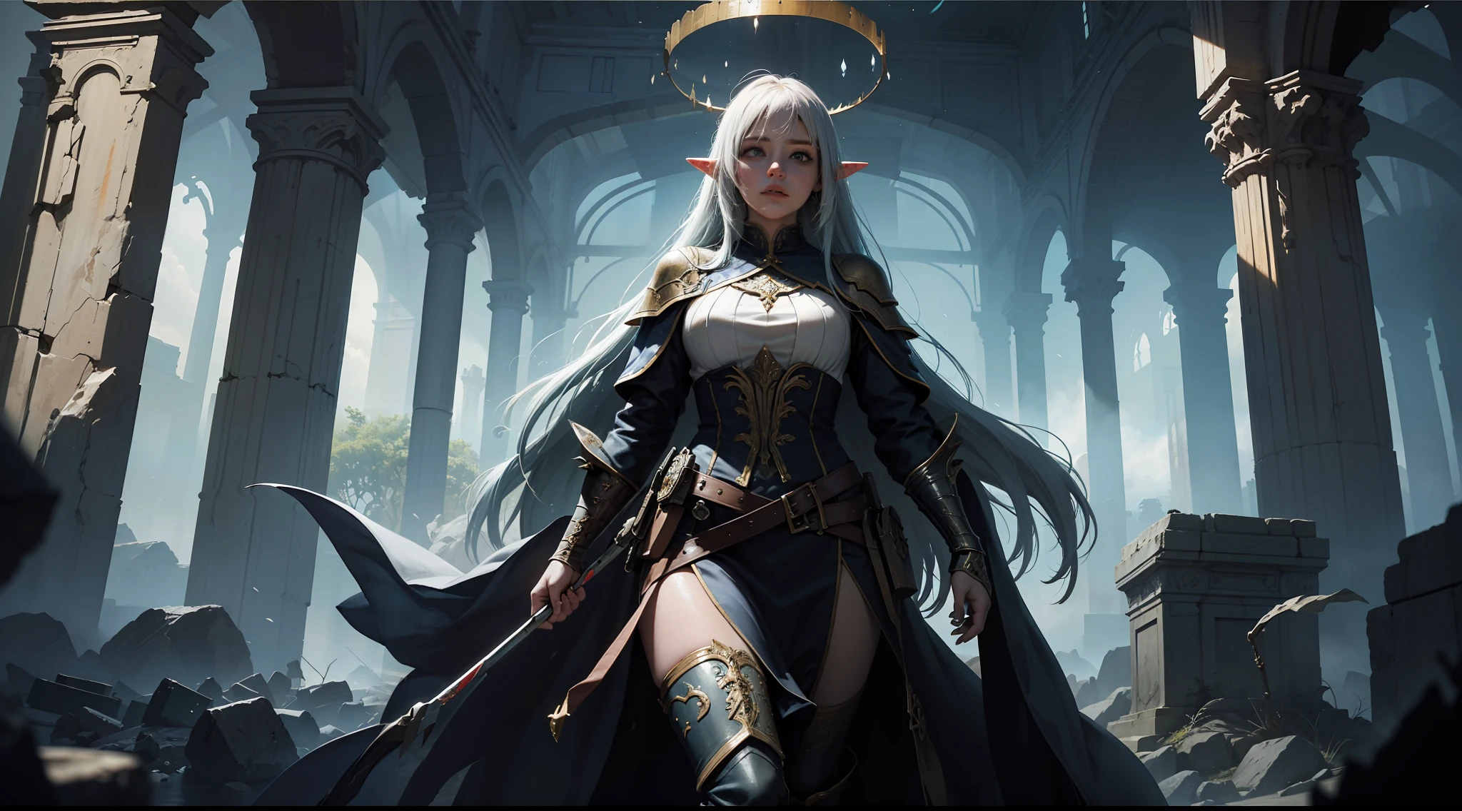 ((Best quality)), ((masterpiece)), (highly detailed:1.3)3D,tanjoreai , Amidst a realm of enchantment and mythical wonders, tales of (heroes:1.1) and (heroines:1.2) unfold. In this realm, ancient prophecies foretell the rise of a chosen champion destined to confront a malevolent force threatening to plunge the world into eternal darkness. The path to victory lies scattered across exotic and otherworldly landscapes, from mist-shrouded forests to towering crystalline peaks and (ethereal floating islands:1.1).Harnessing the arcane arts, (mighty wizards:1.1) conjure spells that weave intricate patterns of magic, while (elven archers:1.1) unleash arrows infused with ancient power. (Dwarven smiths craft legendary weapons:1.1) imbued with the essence of mythical creatures, capable of vanquishing even the most formidable foes.The heroes embark on a perilous quest, guided by ancient scrolls and cryptic riddles. Along their journey, they encounter wise mystics, shape-shifting creatures, and (mysterious sorceresses:1.1) who possess forbidden knowledge.As the heroes traverse the realms, ancient ruins and forgotten temples reveal long-lost secrets and powerful artifacts. The clash of steel and the crackling of (magical energies:1.1) echo through ancient battlegrounds, as the destiny of the world hangs in the balance. The heroes must summon unwavering courage, unwavering unity, and unlock their true potential to overcome seemingly insurmountable odds and fulfill their heroic destinies.In this realm of high fantasy, where the realms of magic and technology intertwine, where legends are born and (epic:1.2) sagas unfold, where heroes rise and villains fall, embark on a grand adventure that will captivate the imagination and transport you to a world where anything is possible,HDR (High Dynamic Range),Ray Tracing,NVIDIA RTX,Super-Resolution,Unreal 5,Subsurface scattering,PBR Texturing,Post-processing,Anisotropic Filtering,Depth-of-field,Maximum clarity and sharpness,Multi-layered textu
