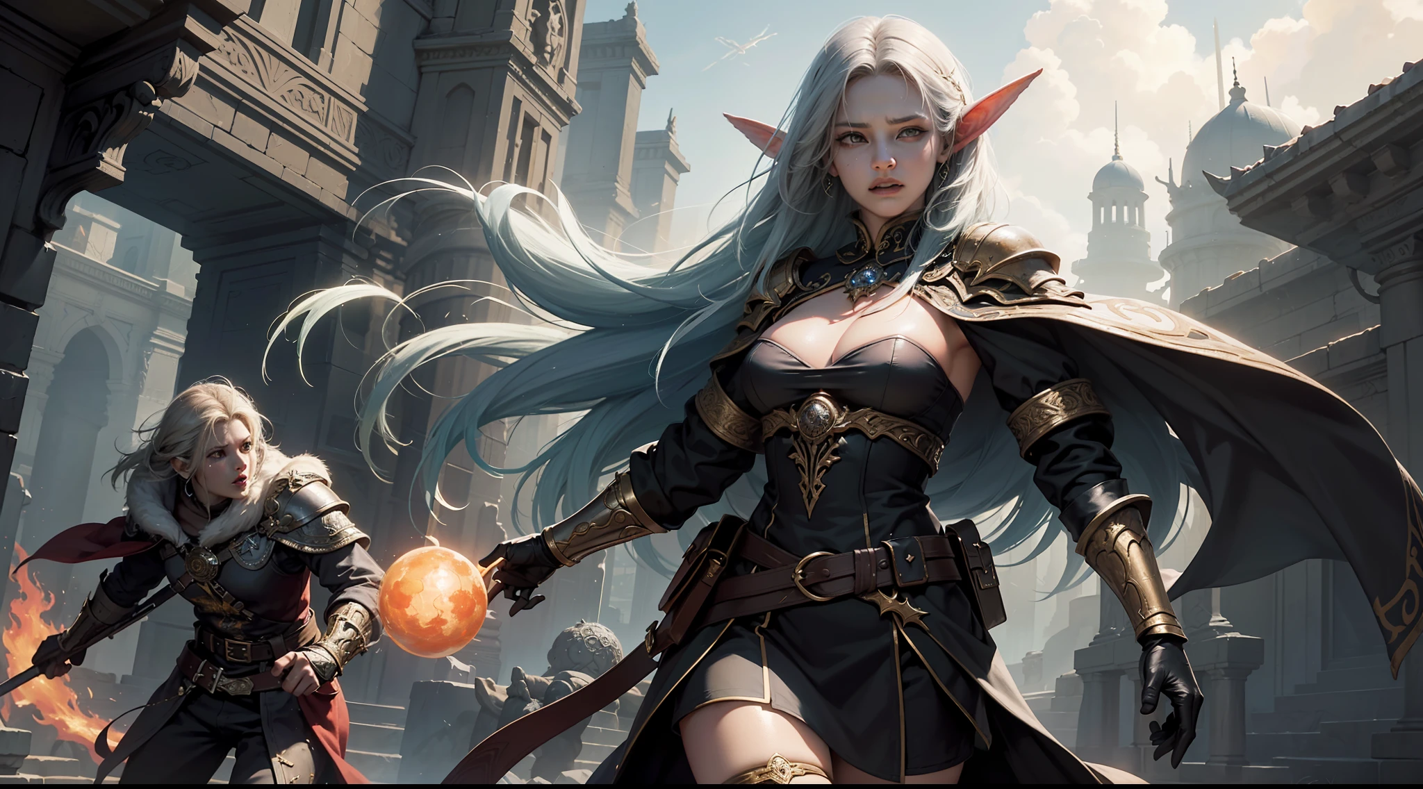 ((Best quality)), ((masterpiece)), (highly detailed:1.3)3D,tanjoreai , Amidst a realm of enchantment and mythical wonders, tales of (heroes:1.1) and (heroines:1.2) unfold. In this realm, ancient prophecies foretell the rise of a chosen champion destined to confront a malevolent force threatening to plunge the world into eternal darkness. The path to victory lies scattered across exotic and otherworldly landscapes, from mist-shrouded forests to towering crystalline peaks and (ethereal floating islands:1.1).Harnessing the arcane arts, (mighty wizards:1.1) conjure spells that weave intricate patterns of magic, while (elven archers:1.1) unleash arrows infused with ancient power. (Dwarven smiths craft legendary weapons:1.1) imbued with the essence of mythical creatures, capable of vanquishing even the most formidable foes.The heroes embark on a perilous quest, guided by ancient scrolls and cryptic riddles. Along their journey, they encounter wise mystics, shape-shifting creatures, and (mysterious sorceresses:1.1) who possess forbidden knowledge.As the heroes traverse the realms, ancient ruins and forgotten temples reveal long-lost secrets and powerful artifacts. The clash of steel and the crackling of (magical energies:1.1) echo through ancient battlegrounds, as the destiny of the world hangs in the balance. The heroes must summon unwavering courage, unwavering unity, and unlock their true potential to overcome seemingly insurmountable odds and fulfill their heroic destinies.In this realm of high fantasy, where the realms of magic and technology intertwine, where legends are born and (epic:1.2) sagas unfold, where heroes rise and villains fall, embark on a grand adventure that will captivate the imagination and transport you to a world where anything is possible,HDR (High Dynamic Range),Ray Tracing,NVIDIA RTX,Super-Resolution,Unreal 5,Subsurface scattering,PBR Texturing,Post-processing,Anisotropic Filtering,Depth-of-field,Maximum clarity and sharpness,Multi-layered textu
