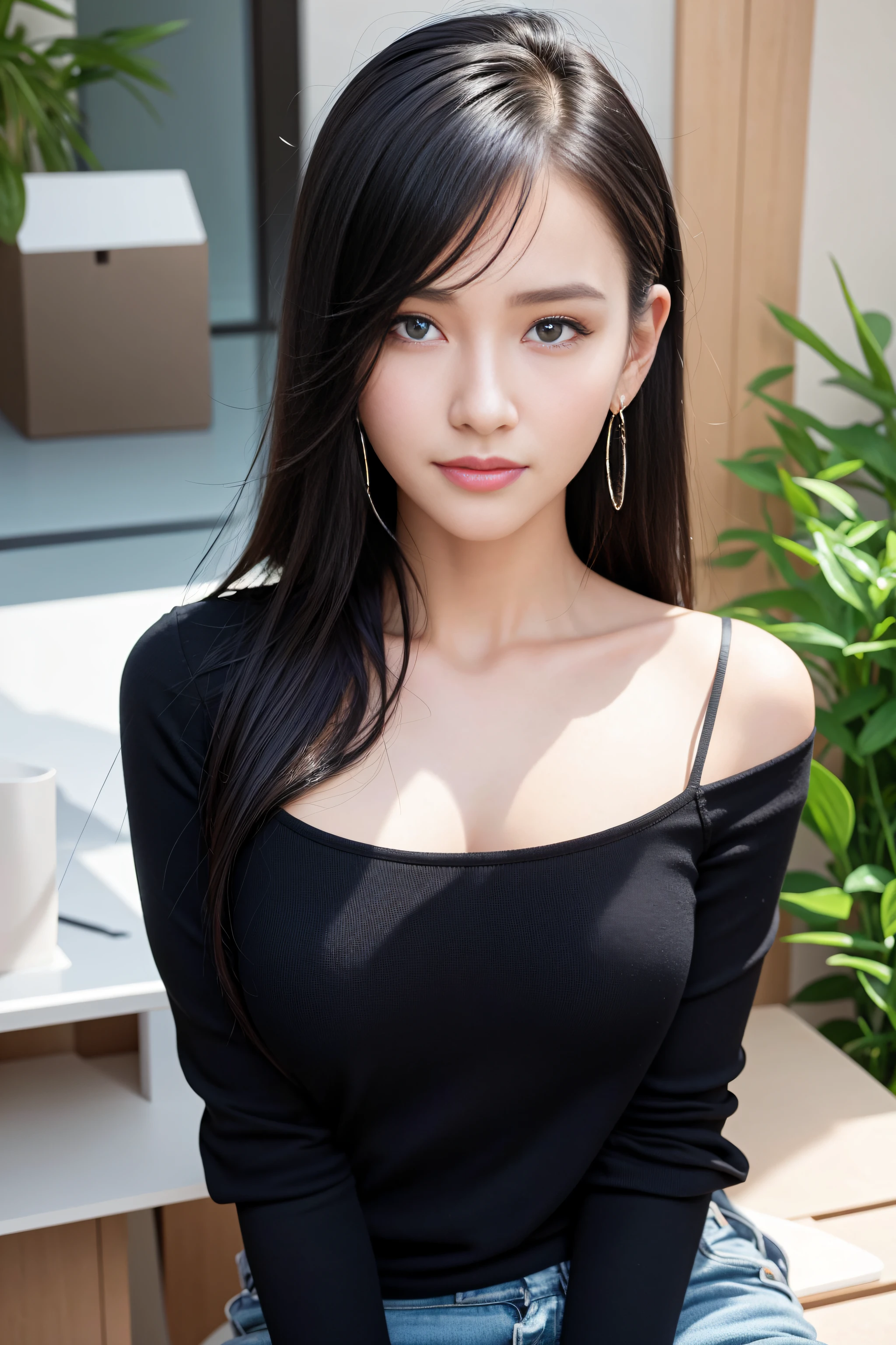(RAW photo:1.2),(photorealistic:1.4),(masterpiece:1.3),(best quality:1.4),ultra high res, HDR,8k resolution, dreamlike, check commentary,commentary request,scenery,((no text)), solo focus, (detailed eyes),(detailed facial features), (detailed clothes features), skin tight, (shiny skin),(slender),(slim),(beautiful face), 1boy, VirtualGirl-Ren, young, bangs,black hair, blue eyes,ear studs, loose shirt, smile, bashfully,cute, look straight into the camera,