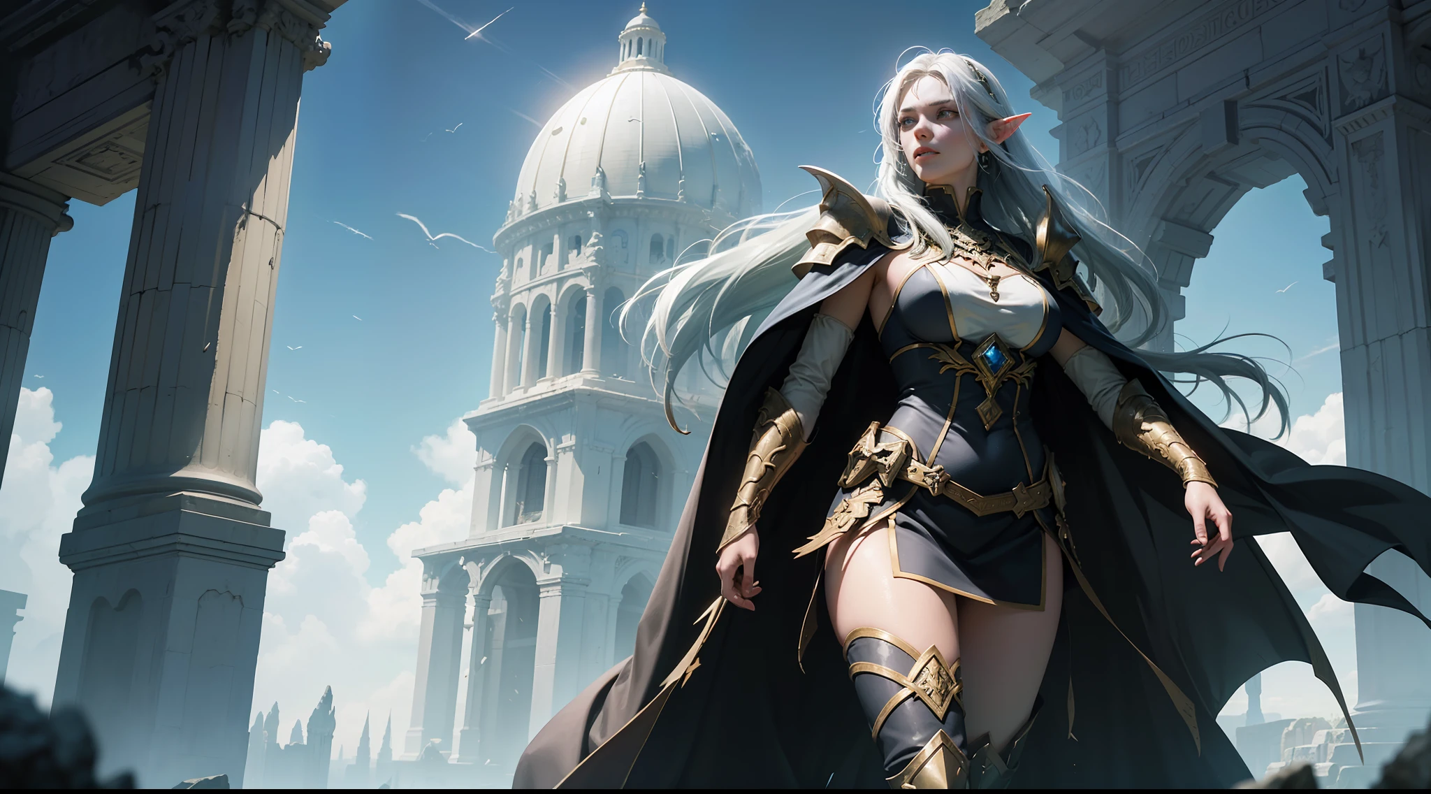 ((Best quality)), ((masterpiece)), (highly detailed:1.3)3D,tanjoreai , Amidst a realm of enchantment and mythical wonders, tales of (heroes:1.1) and (heroines:1.2) unfold. In this realm, ancient prophecies foretell the rise of a chosen champion destined to confront a malevolent force threatening to plunge the world into eternal darkness. The path to victory lies scattered across exotic and otherworldly landscapes, from mist-shrouded forests to towering crystalline peaks and (ethereal floating islands:1.1).Harnessing the arcane arts, (mighty wizards:1.1) conjure spells that weave intricate patterns of magic, while (elven archers:1.1) unleash arrows infused with ancient power. (Dwarven smiths craft legendary weapons:1.1) imbued with the essence of mythical creatures, capable of vanquishing even the most formidable foes.The heroes embark on a perilous quest, guided by ancient scrolls and cryptic riddles. Along their journey, they encounter wise mystics, shape-shifting creatures, and (mysterious sorceresses:1.1) who possess forbidden knowledge.As the heroes traverse the realms, ancient ruins and forgotten temples reveal long-lost secrets and powerful artifacts. The clash of steel and the crackling of (magical energies:1.1) echo through ancient battlegrounds, as the destiny of the world hangs in the balance. The heroes must summon unwavering courage, unwavering unity, and unlock their true potential to overcome seemingly insurmountable odds and fulfill their heroic destinies.In this realm of high fantasy, where the realms of magic and technology intertwine, where legends are born and (epic:1.2) sagas unfold, where heroes rise and villains fall, embark on a grand adventure that will captivate the imagination and transport you to a world where anything is possible,HDR (High Dynamic Range),Ray Tracing,NVIDIA RTX,Super-Resolution,Unreal 5,Subsurface scattering,PBR Texturing,Post-processing,Anisotropic Filtering,Depth-of-field,Maximum clarity and sharpness,Multi-layered textu