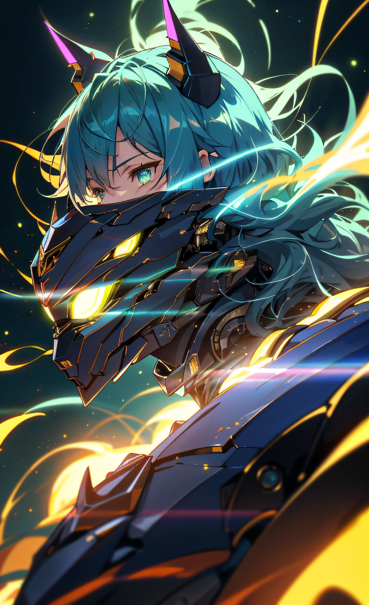 Masterpiece Anime Robot beutiful emerald skin golem cat girl magic, aesthetic_eyes, detailed eyes, demon horn, mask, wings, glowing, random fantasy hair, multicolored hair, body detailed, random very angry face, detailed face, Saenyo Ancalagon Anthropomorphic majestic Guardian | Portrait | finely detailed Obsidian and Lava armor | cinematic lighting | intricate filigree metal design | 8k | unreal engine | octane render | aesthetic_eyes, detailed eyes, body detailed, ahegao, detailed face, highly detailed, fantasy background, blush, cat_ears_earrings hair_ornament highres jewelry triple_earring, detailed all, solo, fightning stance, magic circle, electrification, lightning effect, ray tracing, detailed all, show your ability A.I, 4K Ultra HD. add fullface mask, mouth and nose covered by mask, glowing eyes particle glowing, 4K Wallpaper, robot female,