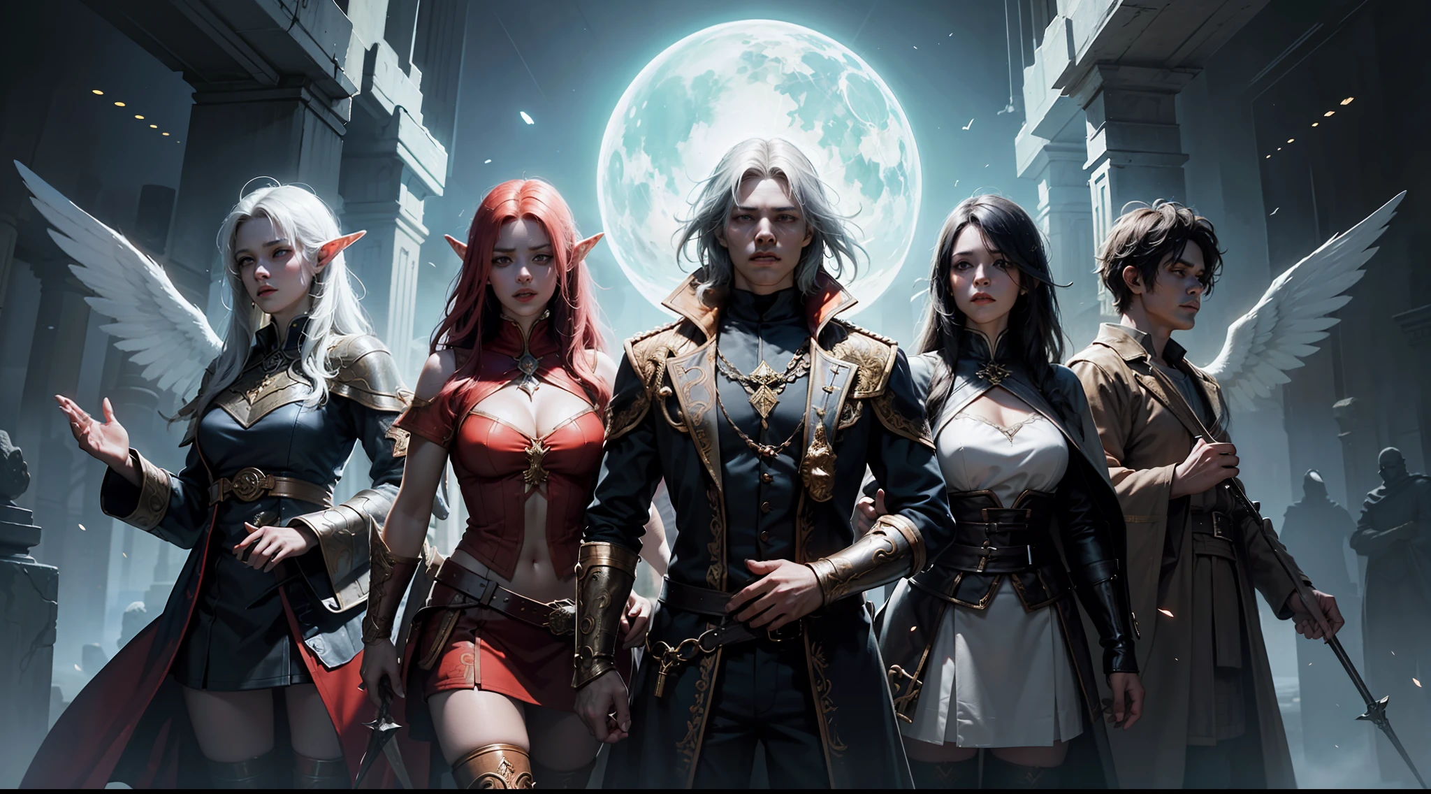 ((Best quality)), ((masterpiece)), (highly detailed:1.3)3D,tanjoreai , Amidst a realm of enchantment and mythical wonders, tales of (heroes:1.1) and (heroines:1.2) unfold. In this realm, ancient prophecies foretell the rise of a chosen champion destined to confront a malevolent force threatening to plunge the world into eternal darkness. The path to victory lies scattered across exotic and otherworldly landscapes, from mist-shrouded forests to towering crystalline peaks and (ethereal floating islands:1.1).Harnessing the arcane arts, (mighty wizards:1.1) conjure spells that weave intricate patterns of magic, while (elven archers:1.1) unleash arrows infused with ancient power. (Dwarven smiths craft legendary weapons:1.1) imbued with the essence of mythical creatures, capable of vanquishing even the most formidable foes.The heroes embark on a perilous quest, guided by ancient scrolls and cryptic riddles. Along their journey, they encounter wise mystics, shape-shifting creatures, and (mysterious sorceresses:1.1) who possess forbidden knowledge.As the heroes traverse the realms, ancient ruins and forgotten temples reveal long-lost secrets and powerful artifacts. The clash of steel and the crackling of (magical energies:1.1) echo through ancient battlegrounds, as the destiny of the world hangs in the balance. The heroes must summon unwavering courage, unwavering unity, and unlock their true potential to overcome seemingly insurmountable odds and fulfill their heroic destinies.In this realm of high fantasy, where the realms of magic and technology intertwine, where legends are born and (epic:1.2) sagas unfold, where heroes rise and villains fall, embark on a grand adventure that will captivate the imagination and transport you to a world where anything is possible,HDR (High Dynamic Range),Ray Tracing,NVIDIA RTX,Super-Resolution,Unreal 5,Subsurface scattering,PBR Texturing,Post-processing,Anisotropic Filtering,Depth-of-field,Maximum clarity and sharpness,Multi-layered textu