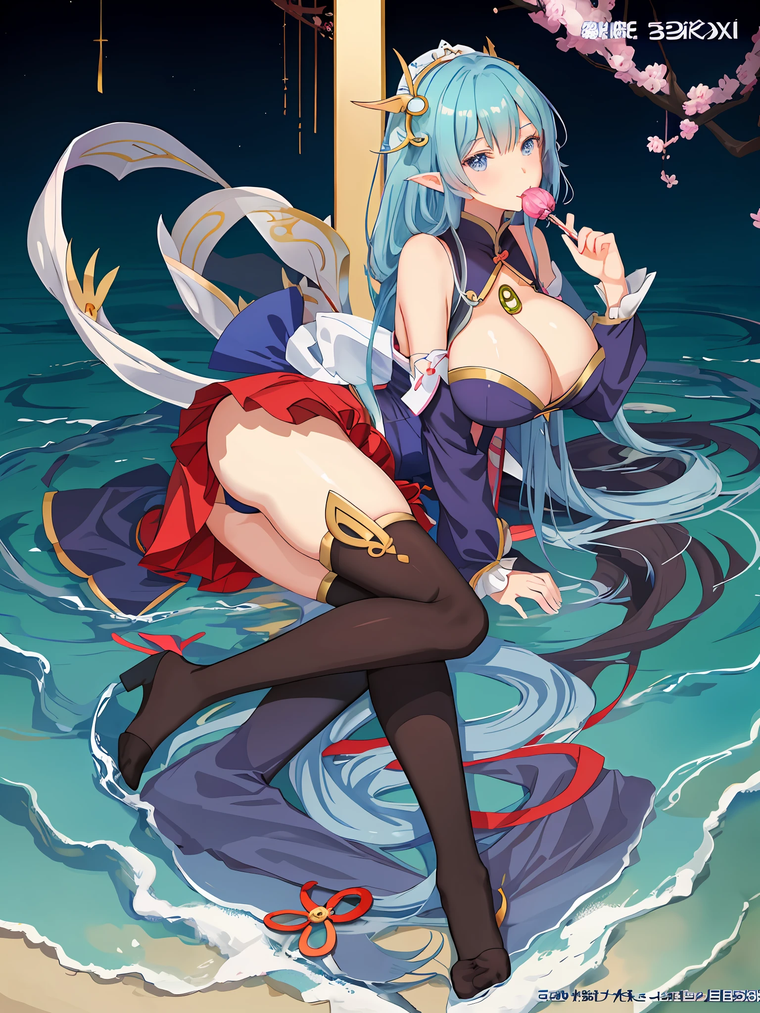 Anime girl with very big breasts and very big ass, full body Xianxia, small curvaceous , (pov), (face), (frontal), (licking), (succubus)), pixiv3dcg,, negao, pixiv in, ecchi, full body commission four, seaside, top rating on pixiv, ecchi anime style, seductive anime girl, pixiv