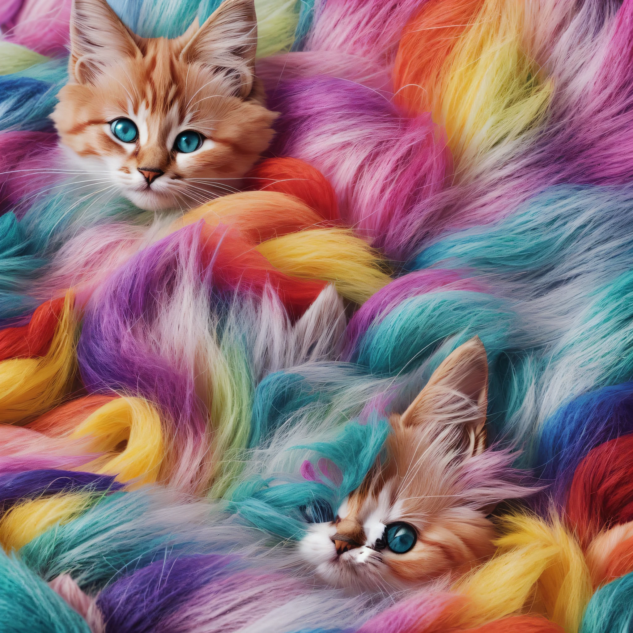 Felt kittens in Candy Land, detail drawings, large pictures, high-quality fur, photographic works --auto --s2