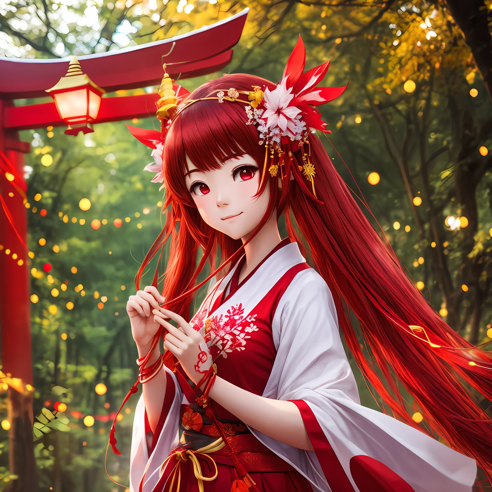 Lens flare, Higanbana, Miko, Torii --auto --s2