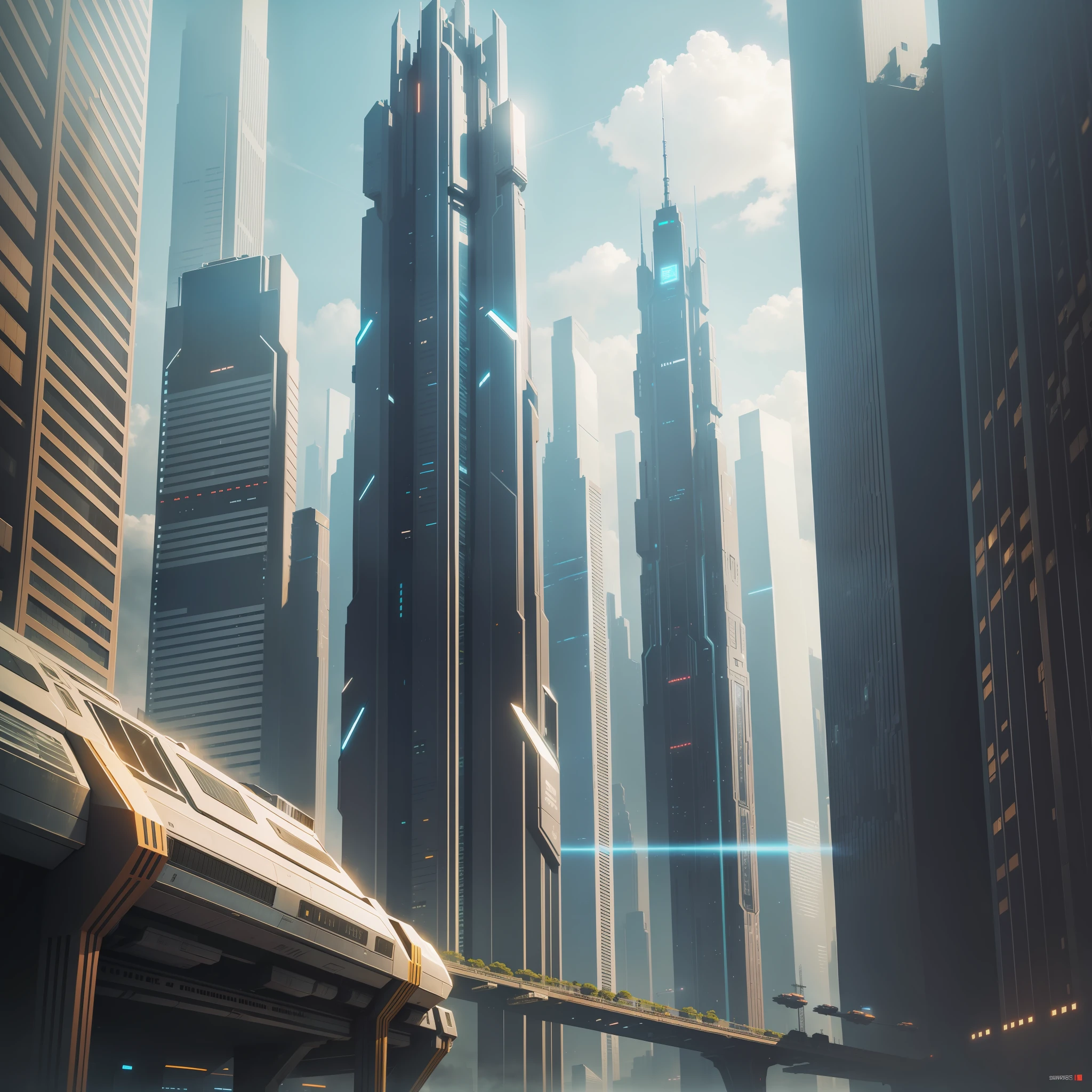 Space Cyberpunk Futuristic World Skyscrapers Sci-Fi Top Quality Masterpiece