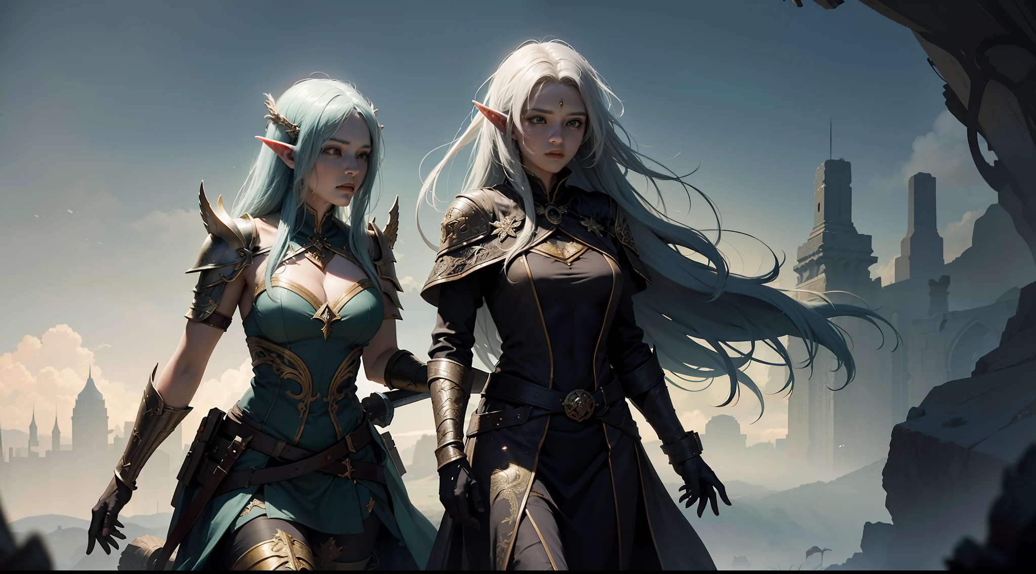 ((Best quality)), ((masterpiece)), (highly detailed:1.3)3D,tanjoreai , Amidst a realm of enchantment and mythical wonders, tales of (heroes:1.1) and (heroines:1.2) unfold. In this realm, ancient prophecies foretell the rise of a chosen champion destined to confront a malevolent force threatening to plunge the world into eternal darkness. The path to victory lies scattered across exotic and otherworldly landscapes, from mist-shrouded forests to towering crystalline peaks and (ethereal floating islands:1.1).Harnessing the arcane arts, (mighty wizards:1.1) conjure spells that weave intricate patterns of magic, while (elven archers:1.1) unleash arrows infused with ancient power. (Dwarven smiths craft legendary weapons:1.1) imbued with the essence of mythical creatures, capable of vanquishing even the most formidable foes.The heroes embark on a perilous quest, guided by ancient scrolls and cryptic riddles. Along their journey, they encounter wise mystics, shape-shifting creatures, and (mysterious sorceresses:1.1) who possess forbidden knowledge.As the heroes traverse the realms, ancient ruins and forgotten temples reveal long-lost secrets and powerful artifacts. The clash of steel and the crackling of (magical energies:1.1) echo through ancient battlegrounds, as the destiny of the world hangs in the balance. The heroes must summon unwavering courage, unwavering unity, and unlock their true potential to overcome seemingly insurmountable odds and fulfill their heroic destinies.In this realm of high fantasy, where the realms of magic and technology intertwine, where legends are born and (epic:1.2) sagas unfold, where heroes rise and villains fall, embark on a grand adventure that will captivate the imagination and transport you to a world where anything is possible,HDR (High Dynamic Range),Ray Tracing,NVIDIA RTX,Super-Resolution,Unreal 5,Subsurface scattering,PBR Texturing,Post-processing,Anisotropic Filtering,Depth-of-field,Maximum clarity and sharpness,Multi-layered textu