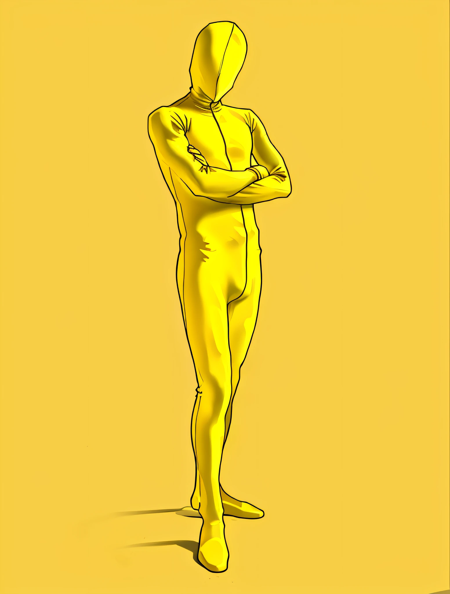 Man in yellow bodysuit, yellow body, zentai suit, full bodysuit, skin tight suit, lycra costume, tight full body suit, yellow skin, yellow jumpsuit, yellow bodysuit