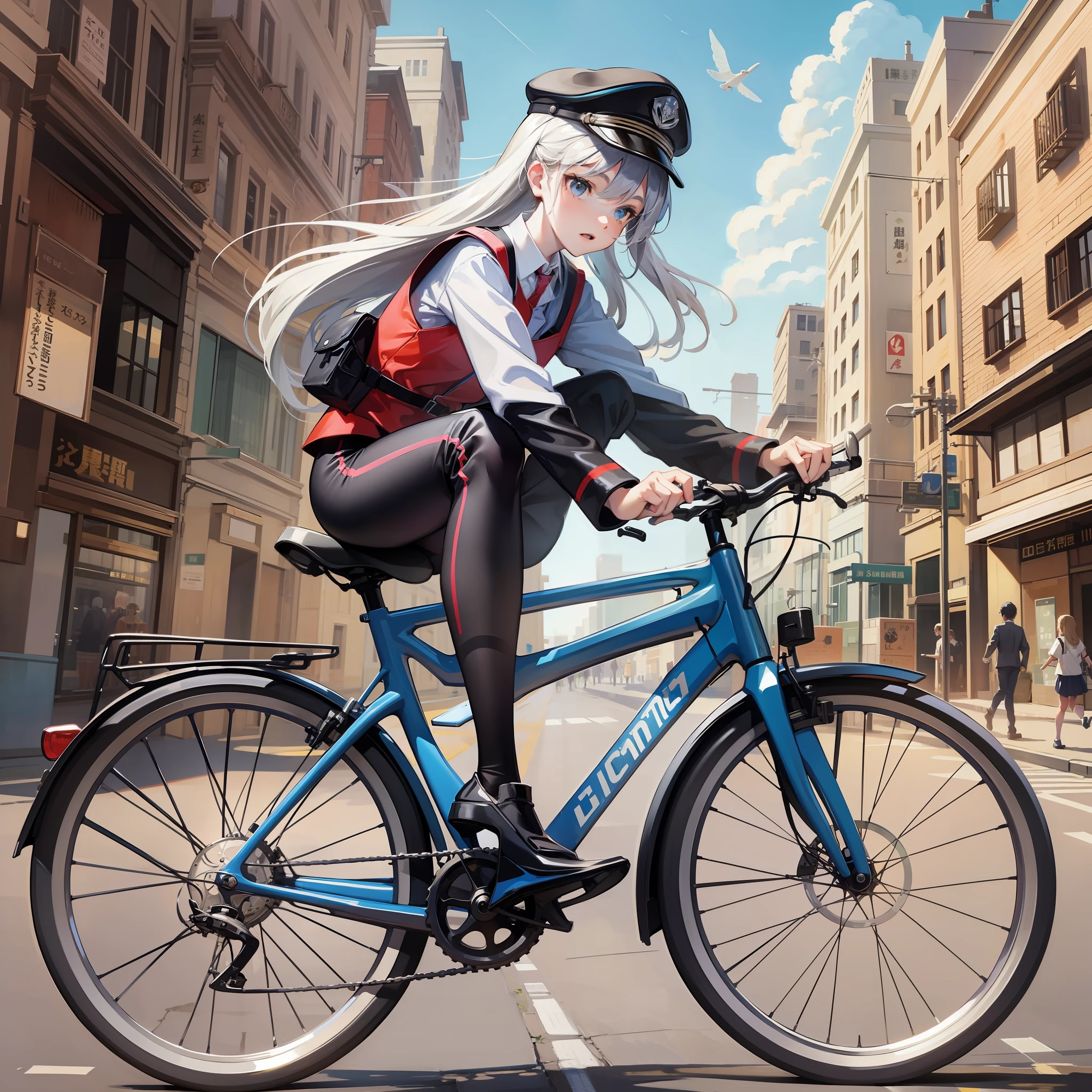 A flying bicycle, a girl student in uniform, --niji 5