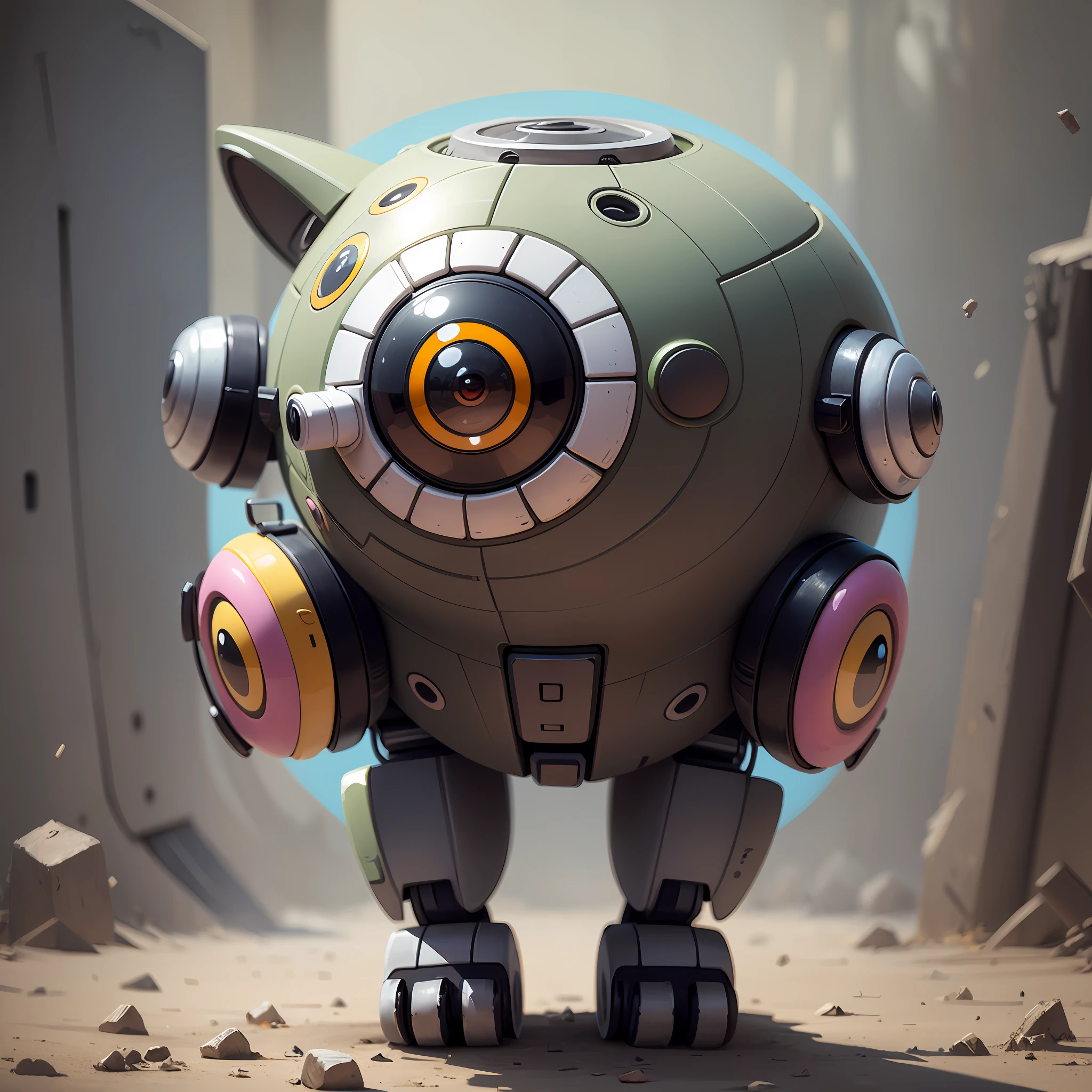 : the dog robot can have a lovely design, with large and expressive eyes, bright colors and rounded shapes, which make it attractive cartoon style