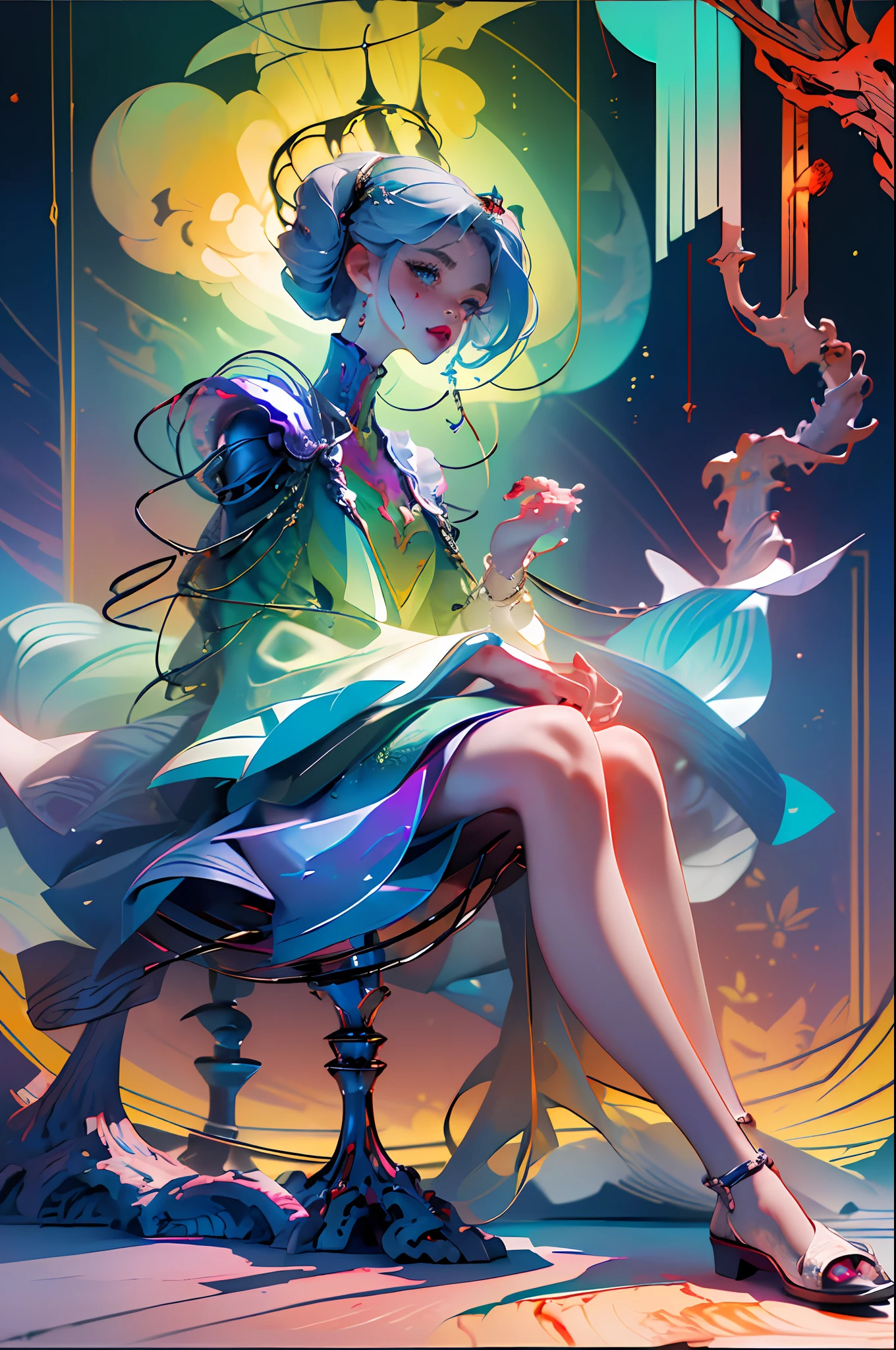 (masterpiece, top quality, best quality, official art, beautiful and aesthetic:1.2), (1girl:1.3), extreme detailed,colorful,highest detailed ((ultra-detailed)), (highly detailed CG illustration), ((an extremely delicate and beautiful)),(from side),cinematic light,((1mechanical girl)),solo,full body,(machine made joints:1.2),((machanical limbs)),(blood vessels connected to tubes),(mechanical vertebra attaching to back),((mechanical cervial attaching to neck)),(sitting),expressionless,(wires and cables attaching to neck:1.2),(wires and cables on head:1.2)(character focus),science fiction,white background,(blood:1.5)