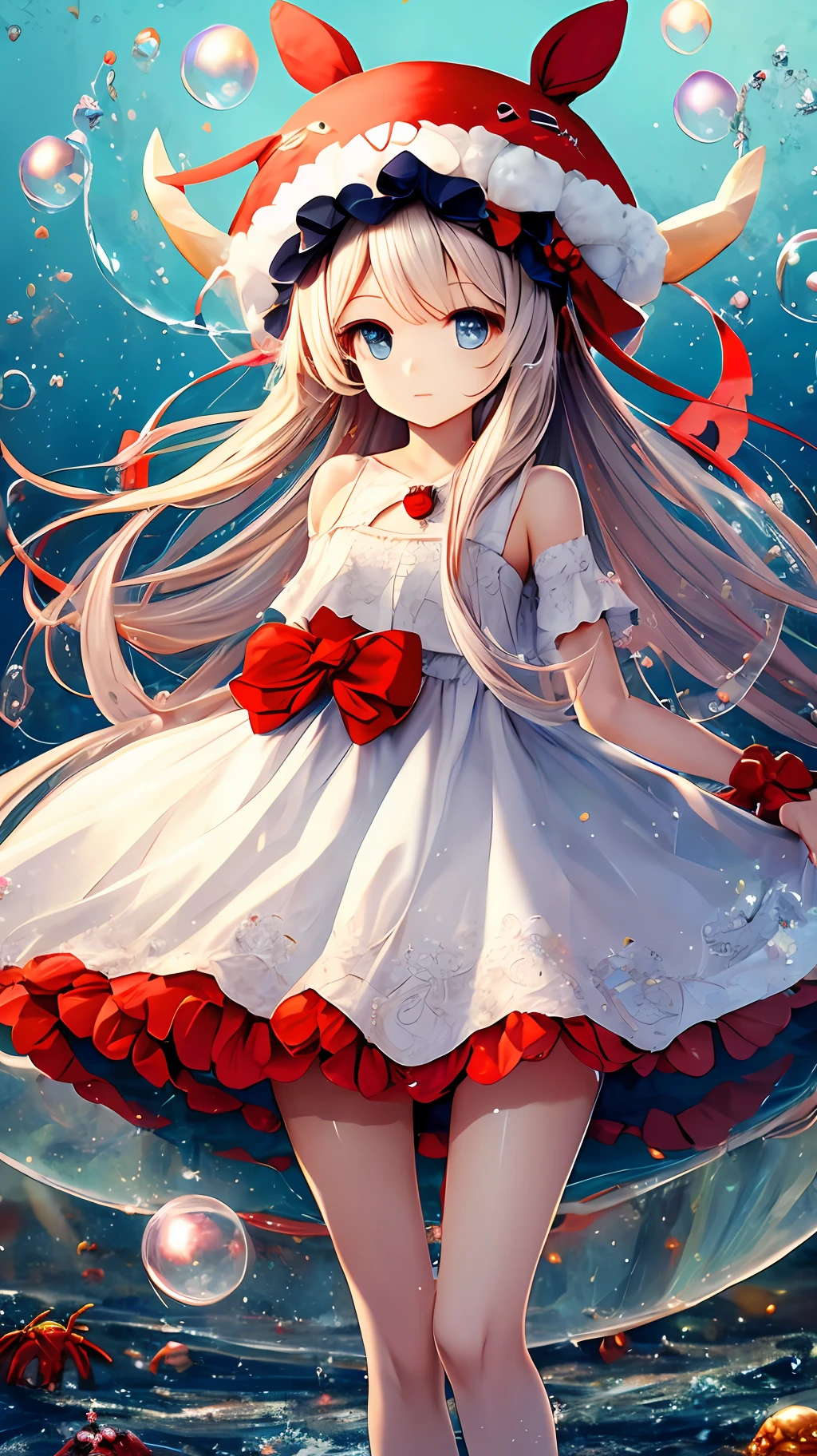 crab hat, beautiful girl, dress, soap bubble --auto --s2