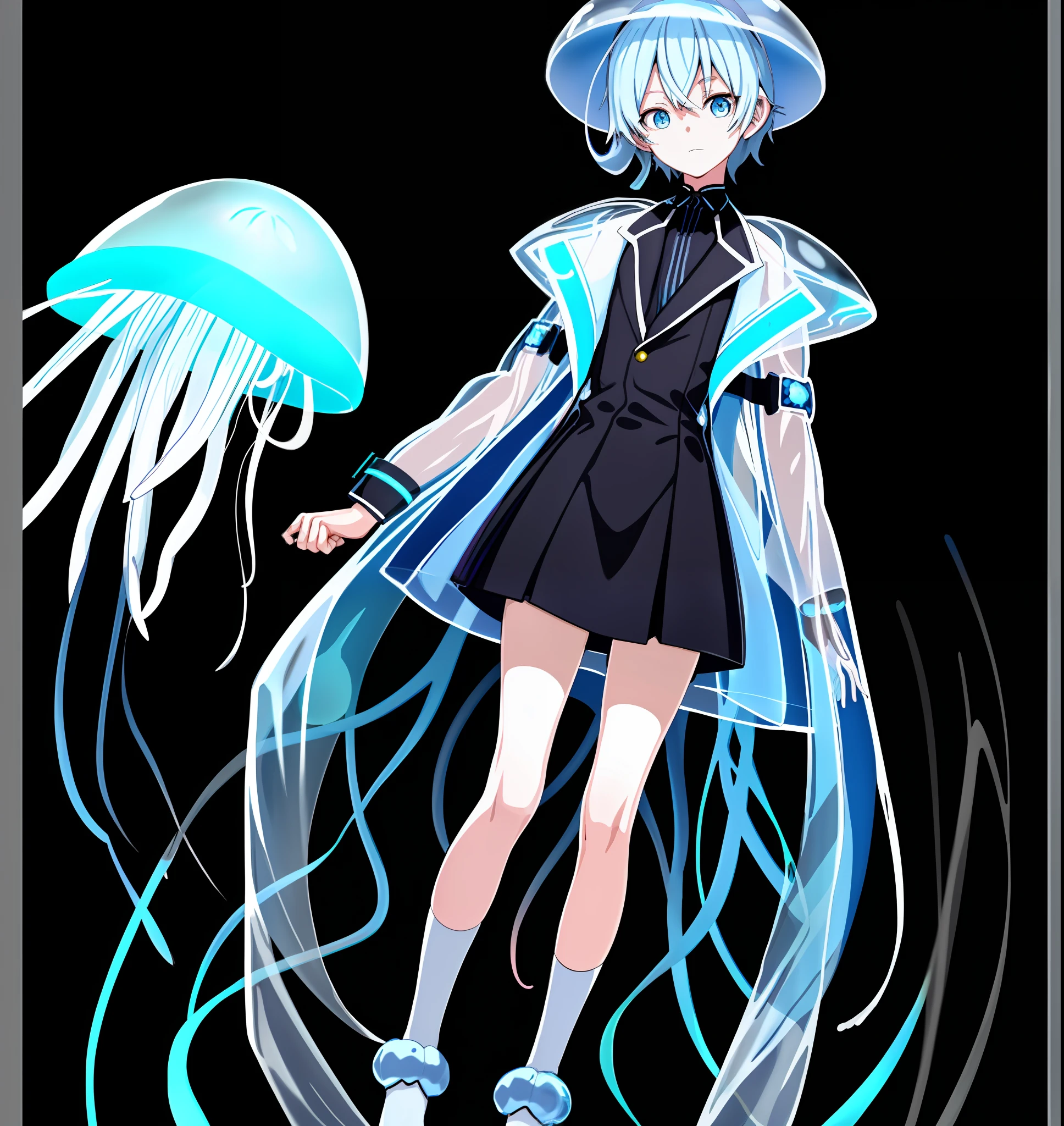 anime girl in a blue hat and dress holding a jelly, cyberpunk jellyfish, jellyfish priestess, jellyfish shrine maiden, clear outfit design, fine details. anime. tentacles, jellyfish god, jellyfish shrine maiden 8k, humanoid pink female squid girl, ufotable art style, kantai collection style, blue transparent jelly, jellyfish element