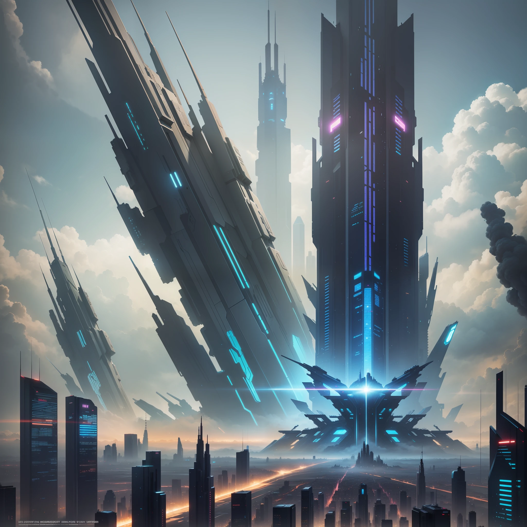 Space Cyberpunk Futuristic World Skyscrapers Sci-Fi Top Quality Masterpiece