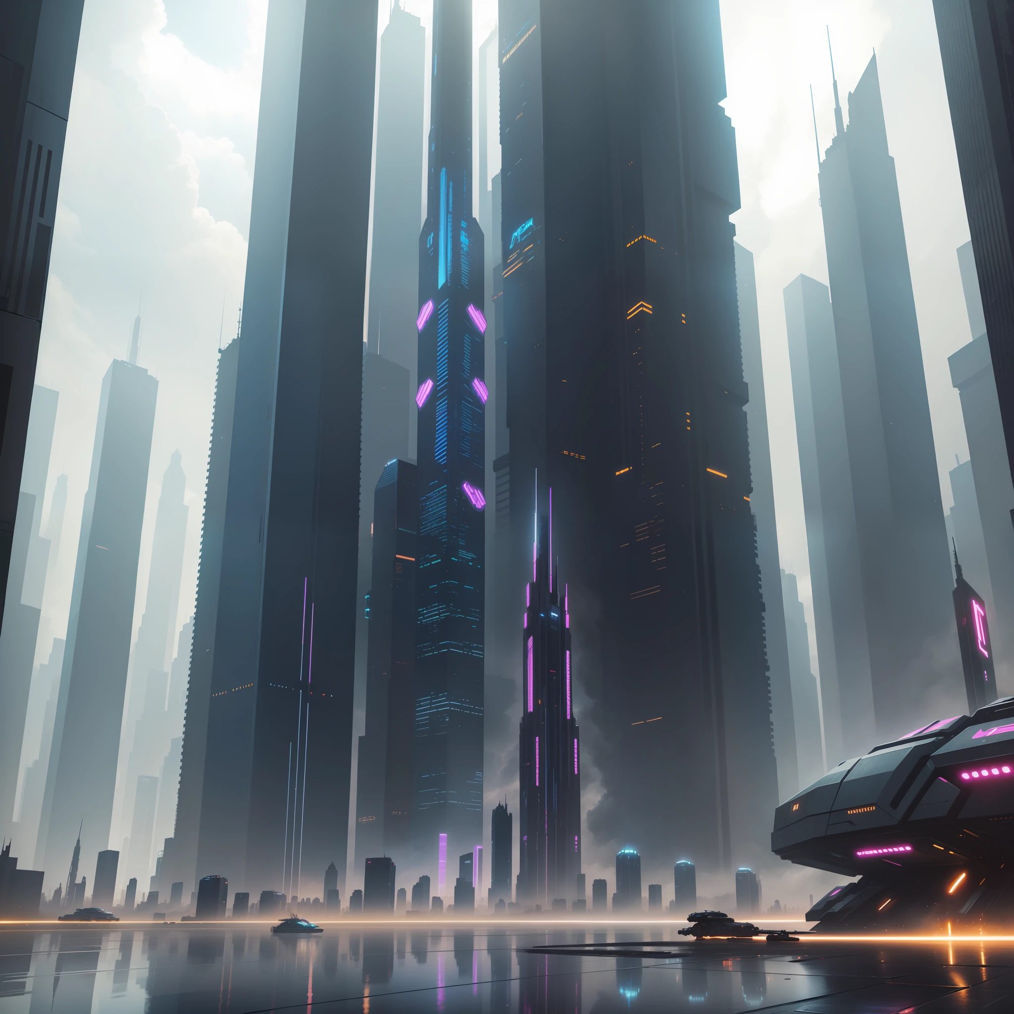 Space Cyberpunk Futuristic World Skyscrapers Sci-Fi Top Quality Masterpiece