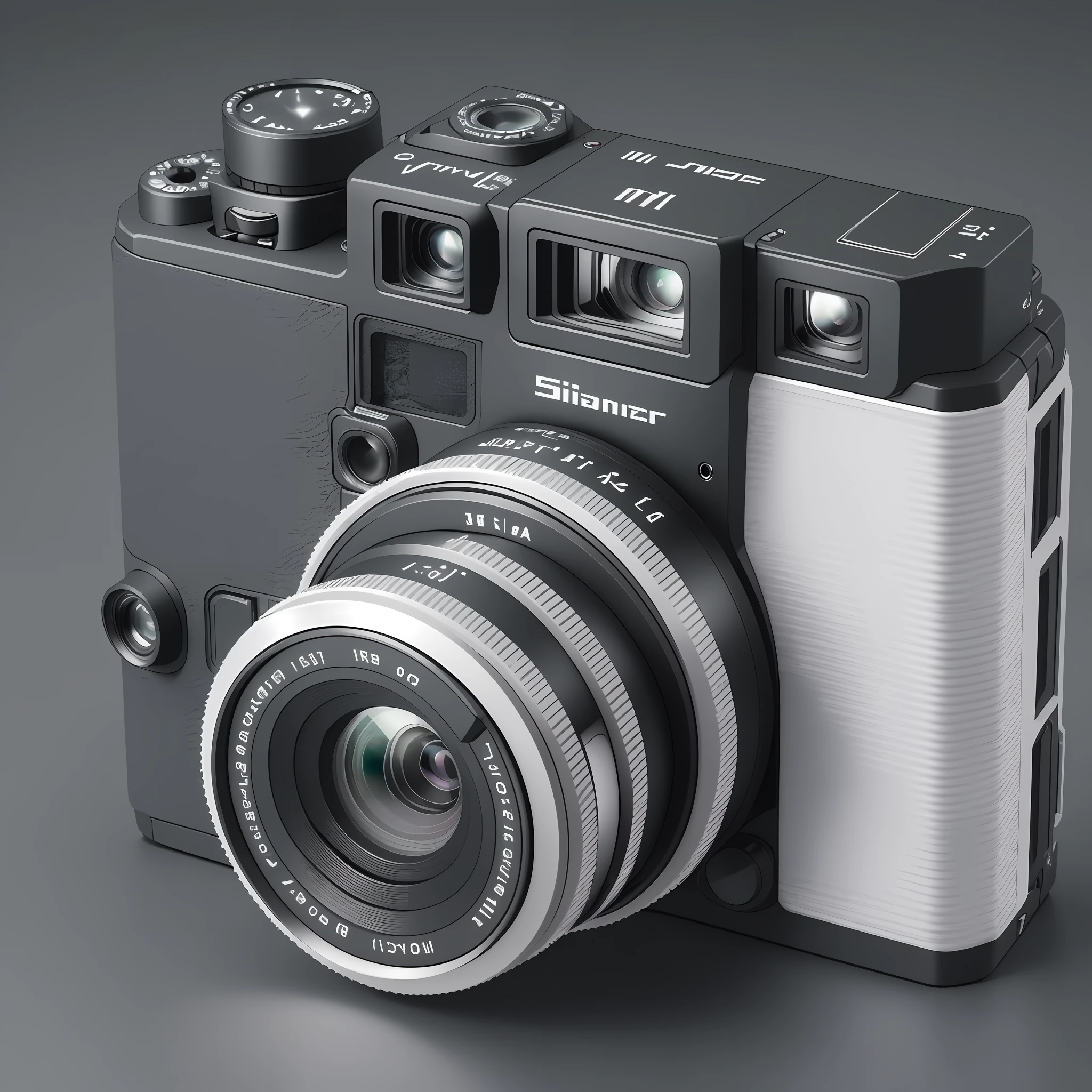 there is a cyberpunk camera with a lens on a white background, photorealistic camera shot, isometric camera, dlsr camera, product photography 4 k, bright camera flash enabled, by jeonseok lee, high quality product photography, toy camera, tilted camera, film camera style, product photography, color film camera, disposable colored film camera, digital camera, infrared camera --auto --s2