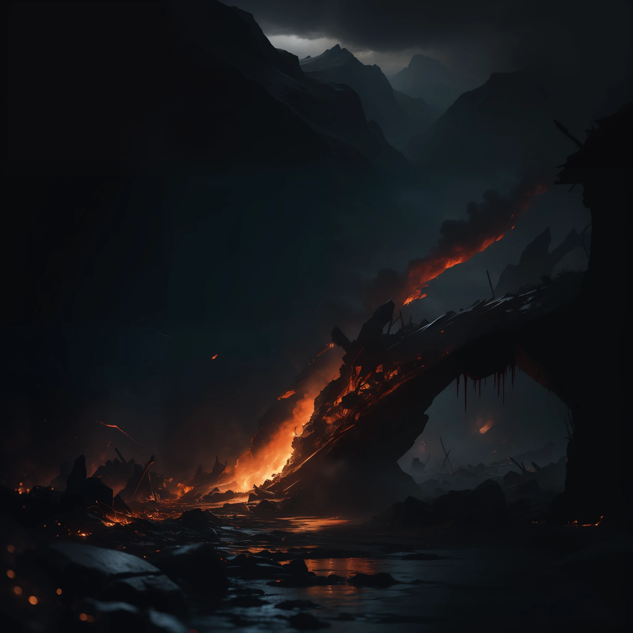 (masterpiece, epic quality, epic realism, ultra resolution, unity 8K photo, epic detail: 1.1), (blood magic: 1.2), intricate details, the most beautiful form of chaos, (blood whirlwind, ash rain), intricate details, ash flowers, water splashes, fire, rim lighting, soft lightning, (professional photography, photorealism, hyperrealism), ray tracing, HDR