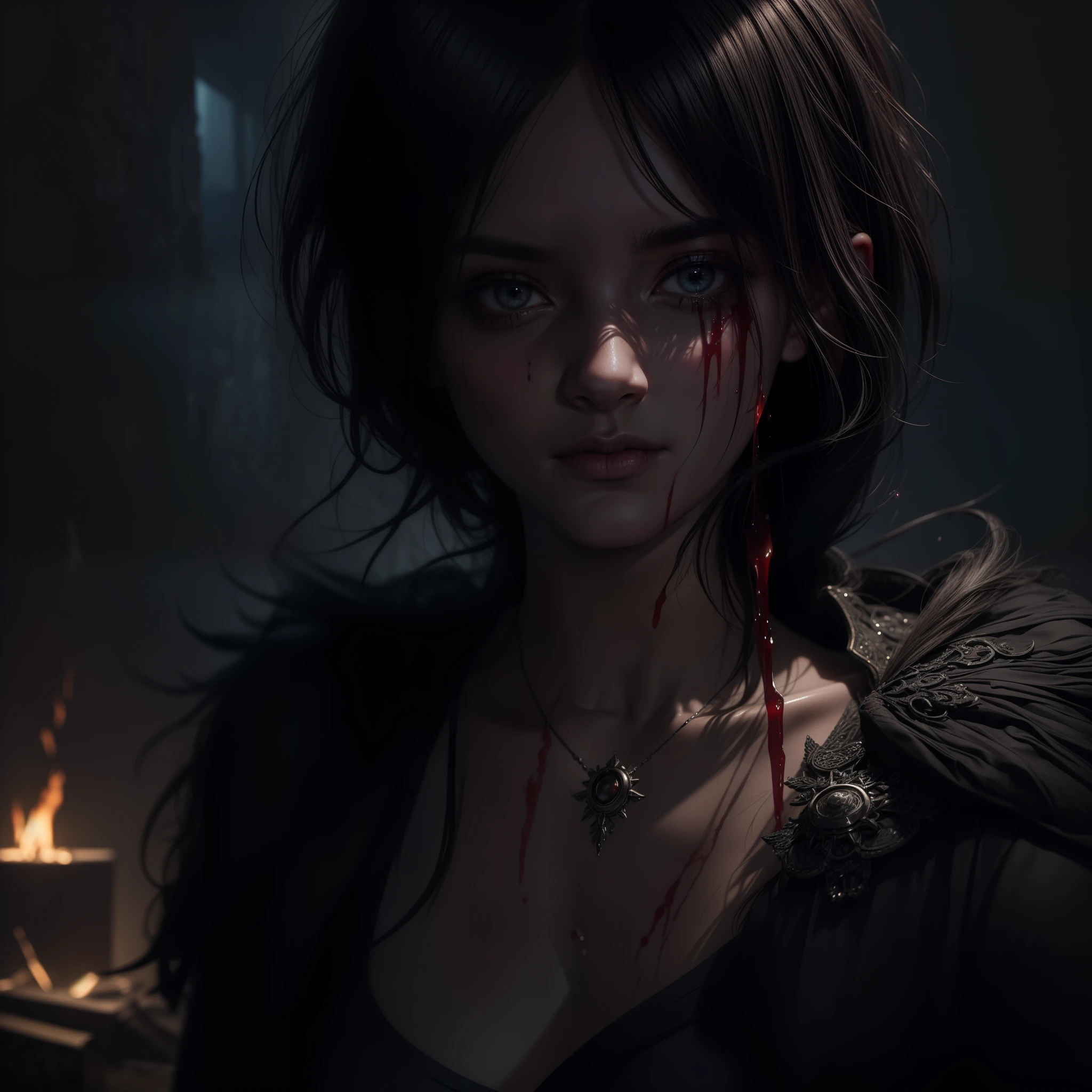 (masterpiece, epic quality, epic realism, ultra resolution, unity 8K photo, epic detail: 1.1), (blood magic: 1.2), young dark Sorceress, intricate details, dynamic angle, the most beautiful form of chaos, battlefield, (corpses, bloody whirlwind, ash rain), intricate details, water splashes, fire, rim lighting, soft lighting, (professional photography, photorealism, hyperrealism), ray tracing, HDR