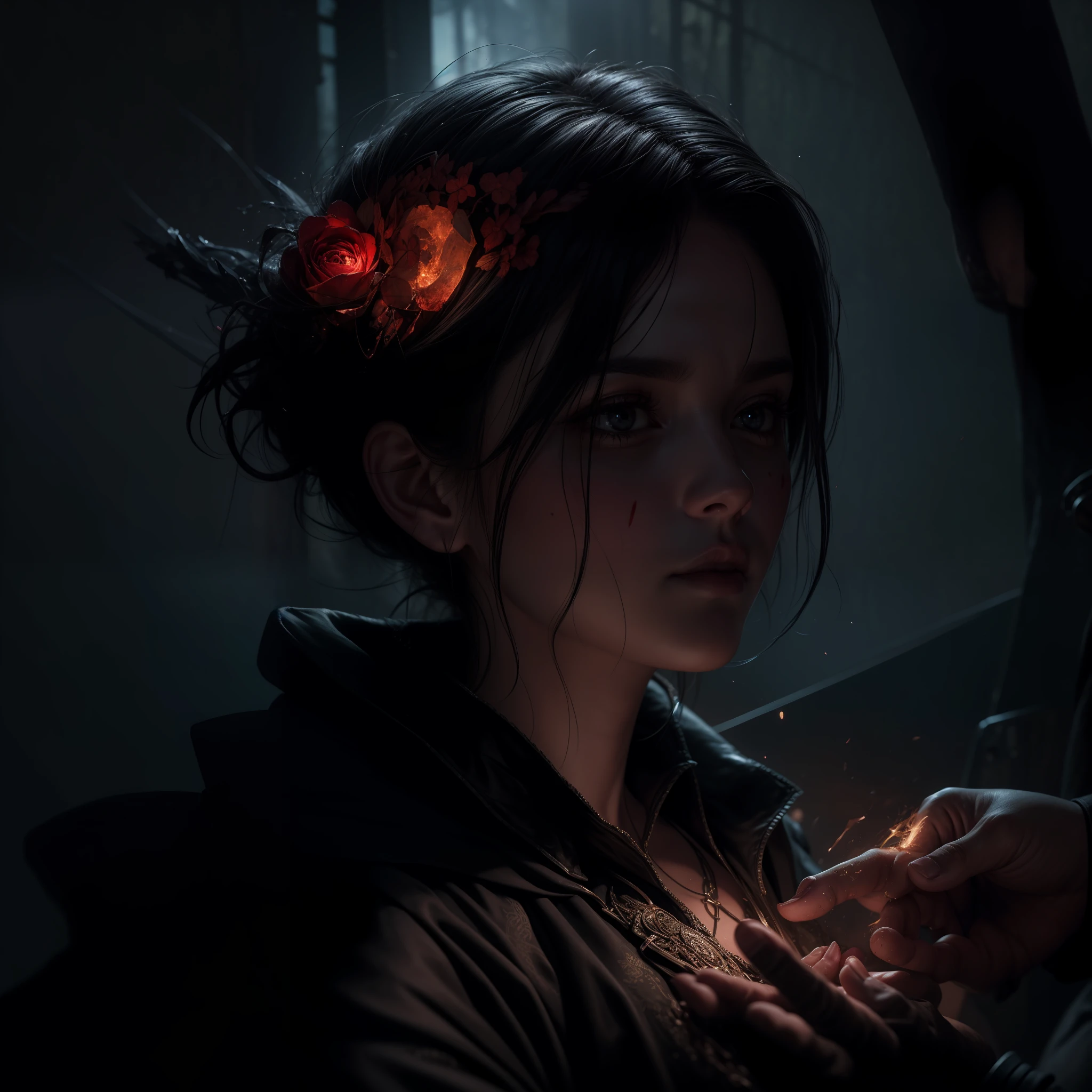 (masterpiece, epic quality, epic realism, ultra resolution, unity 8K photo, epic detail: 1.1), (blood magic: 1.2), young dark Sorceress, intricate details, dynamic angle, the most beautiful form of chaos, battlefield, (corpses, bloody whirlwind, ash rain), intricate details, water splashes, fire, rim lighting, soft lighting, (professional photography, photorealism, hyperrealism), ray tracing, HDR