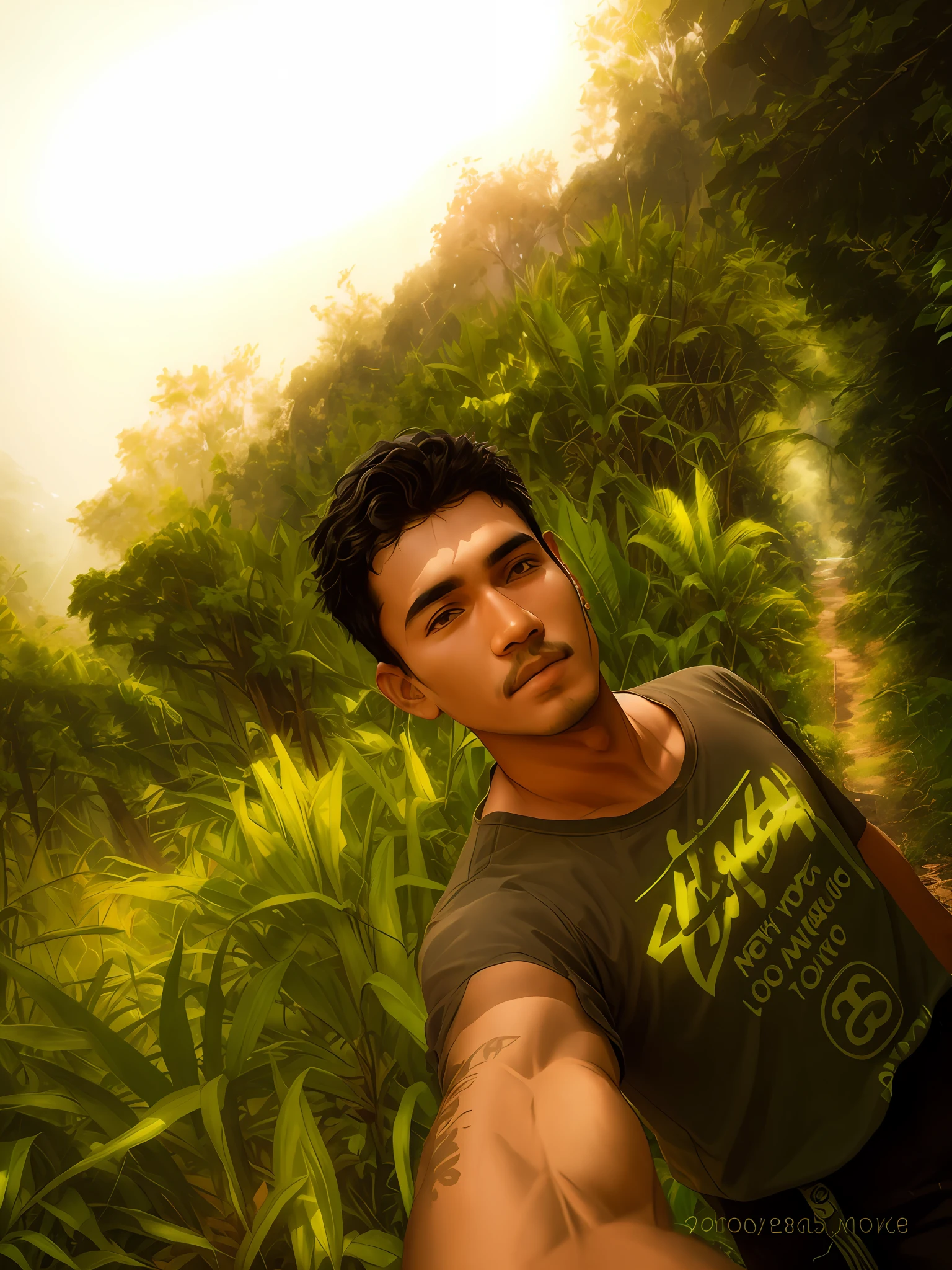 there is a man that is standing in the grass with a frisbee, ayan nag, amidst nature, in jungle, selfie photo, 8k selfie photograph, jayison devadas, vinayak, with village, viral post, in front of a forest background, morning time, scenary, very very high quality picture, photograpgy, selfie!!!!! of a man