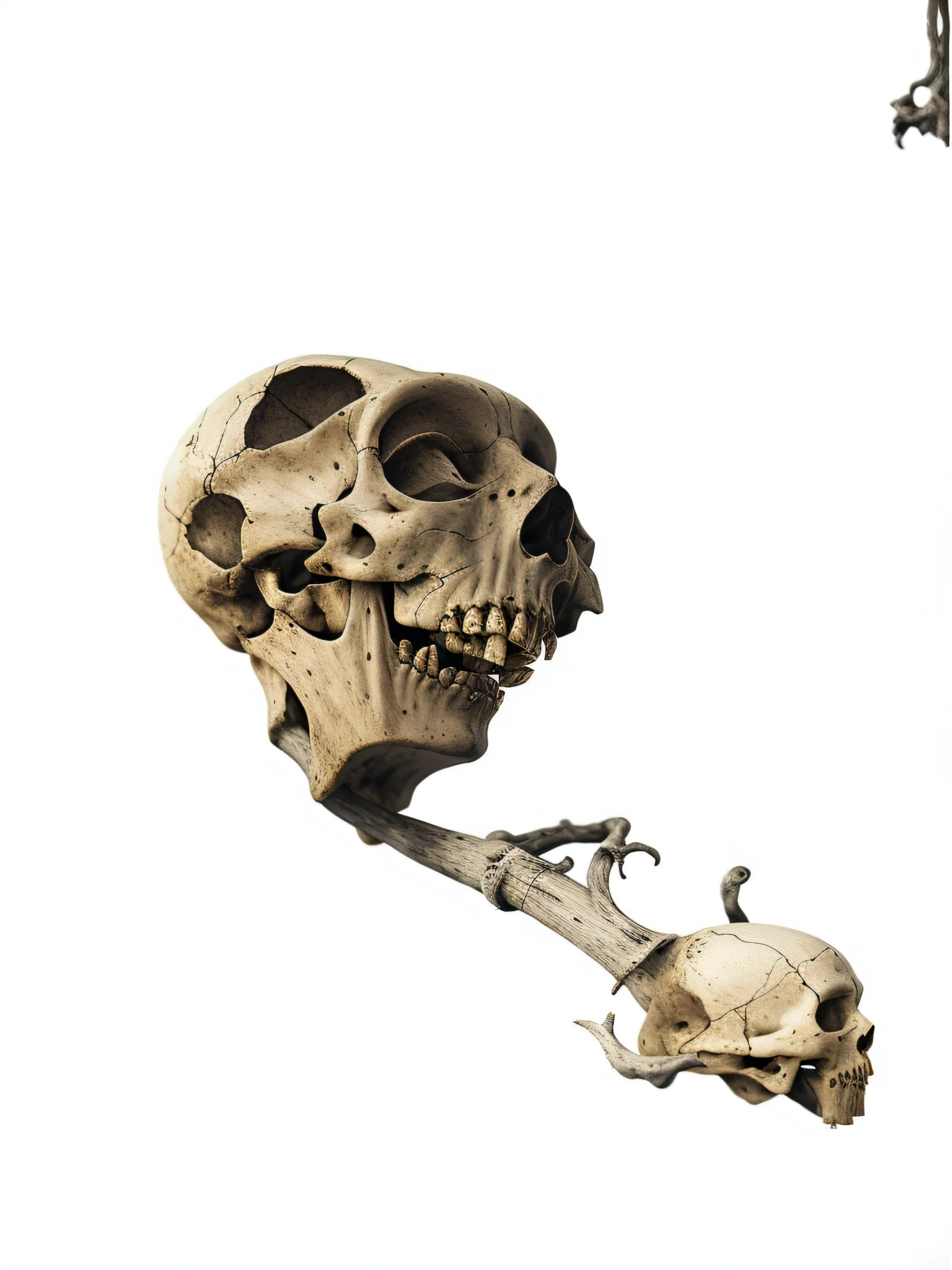 there is a picture of a person holding a spoon and a skull, holding a skull staff, skull cane, dug stanat macabre art, very creepy, decaying face, a skull of an alien creature, pipe brain, enigmatic and ectoplasmic figure, nyarlathotep, inspired by Muirhead Bone, skull, dmt ego death