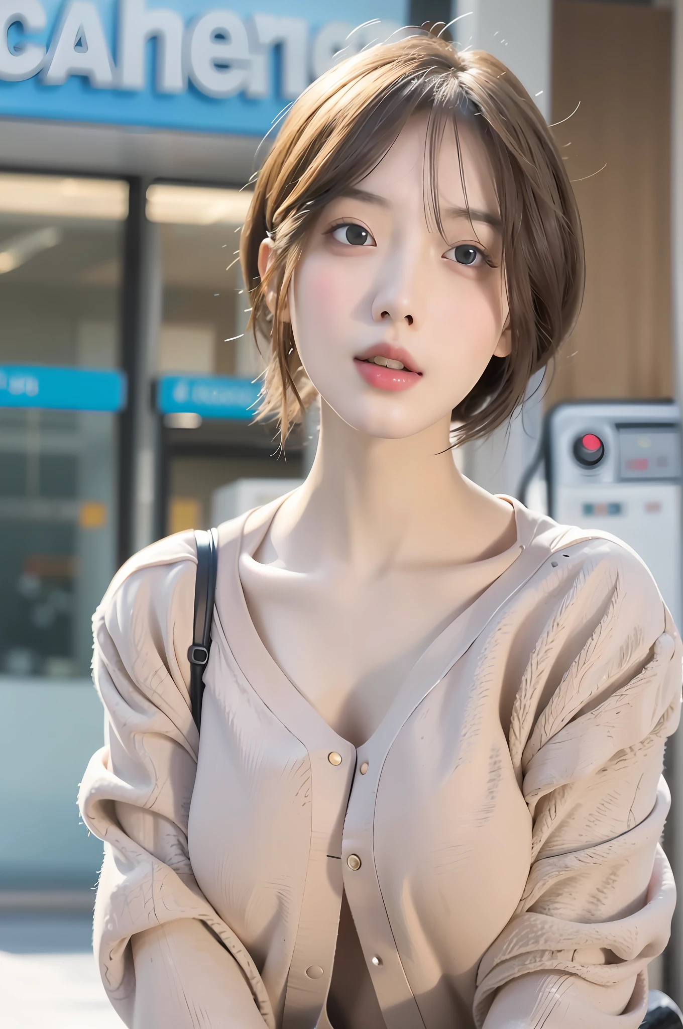 Incomparable masterpiece, perfect artwork, ((perfect female figure)), short hair, blonde, skinny, realistic, solo, (realism: 1.4), best quality, super high resolution, 1girl, porcelain, kpop ido, (extra large breasts), full body, beautiful, masterpiece, best quality, very detailed face, perfect lighting, solo, plain makeup, tights, best quality, super high resolution, (realistic:1.4), super detailed, masterpiece, best quality, 👍 ulzzang - 6500-v1.1