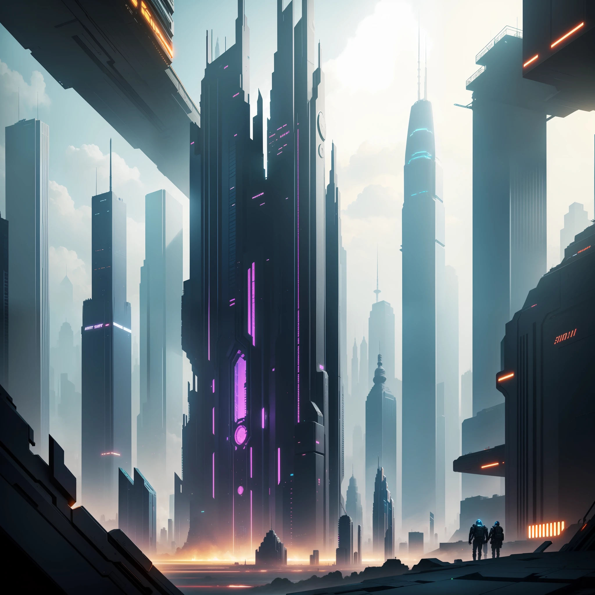 Space Cyberpunk Futuristic World Skyscrapers Sci-Fi Top Quality Masterpiece
