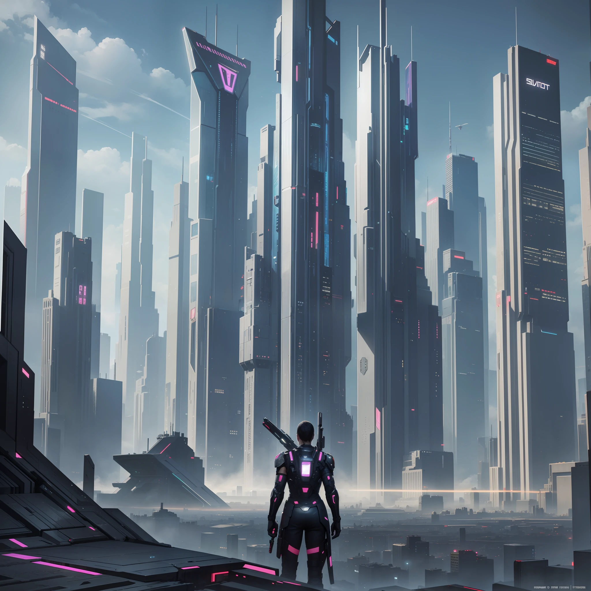 Space Cyberpunk Futuristic World Skyscrapers Sci-Fi Top Quality Masterpiece