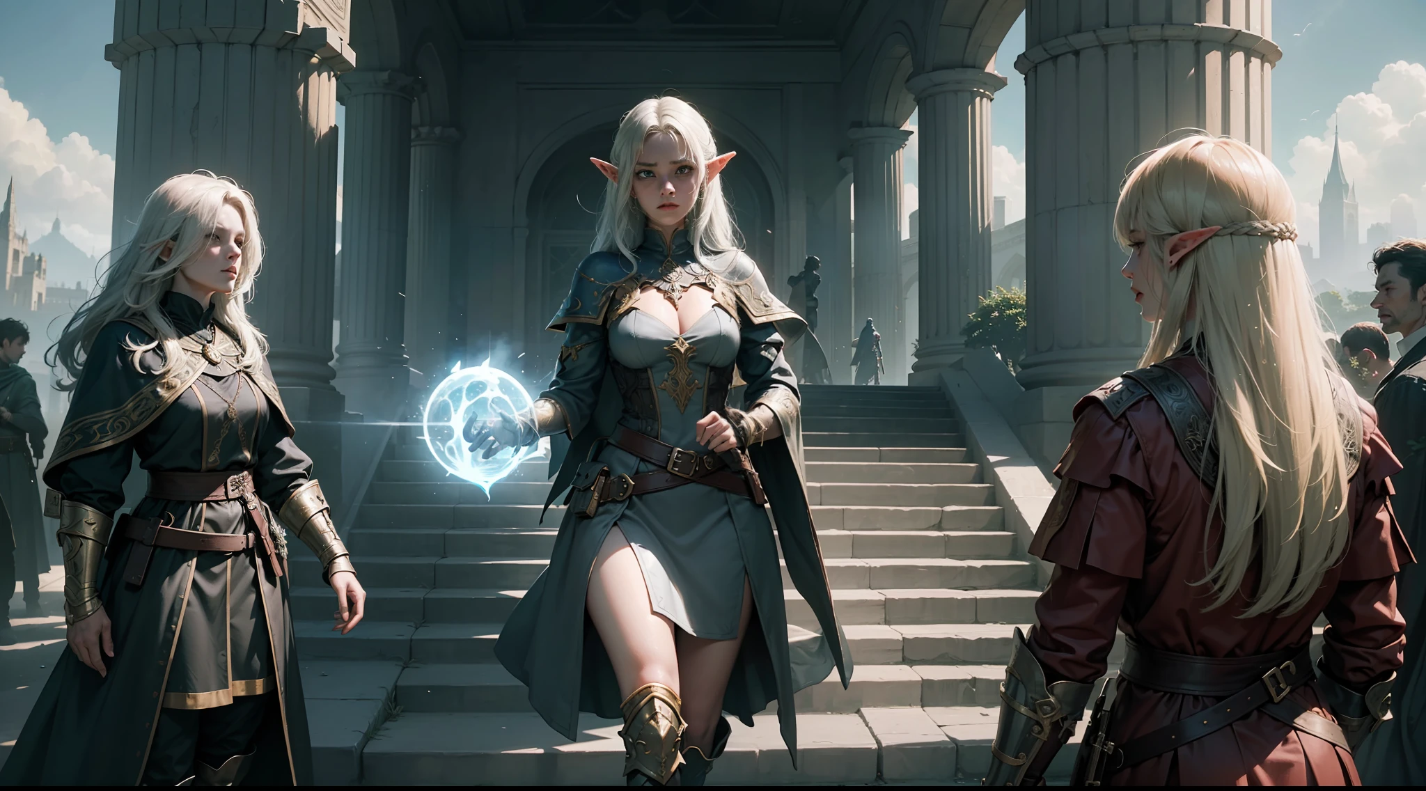 ((Best quality)), ((masterpiece)), (highly detailed:1.3)3D,tanjoreai , Amidst a realm of enchantment and mythical wonders, tales of (heroes:1.1) and (heroines:1.2) unfold. In this realm, ancient prophecies foretell the rise of a chosen champion destined to confront a malevolent force threatening to plunge the world into eternal darkness. The path to victory lies scattered across exotic and otherworldly landscapes, from mist-shrouded forests to towering crystalline peaks and (ethereal floating islands:1.1).Harnessing the arcane arts, (mighty wizards:1.1) conjure spells that weave intricate patterns of magic, while (elven archers:1.1) unleash arrows infused with ancient power. (Dwarven smiths craft legendary weapons:1.1) imbued with the essence of mythical creatures, capable of vanquishing even the most formidable foes.The heroes embark on a perilous quest, guided by ancient scrolls and cryptic riddles. Along their journey, they encounter wise mystics, shape-shifting creatures, and (mysterious sorceresses:1.1) who possess forbidden knowledge.As the heroes traverse the realms, ancient ruins and forgotten temples reveal long-lost secrets and powerful artifacts. The clash of steel and the crackling of (magical energies:1.1) echo through ancient battlegrounds, as the destiny of the world hangs in the balance. The heroes must summon unwavering courage, unwavering unity, and unlock their true potential to overcome seemingly insurmountable odds and fulfill their heroic destinies.In this realm of high fantasy, where the realms of magic and technology intertwine, where legends are born and (epic:1.2) sagas unfold, where heroes rise and villains fall, embark on a grand adventure that will captivate the imagination and transport you to a world where anything is possible,HDR (High Dynamic Range),Ray Tracing,NVIDIA RTX,Super-Resolution,Unreal 5,Subsurface scattering,PBR Texturing,Post-processing,Anisotropic Filtering,Depth-of-field,Maximum clarity and sharpness,Multi-layered textu