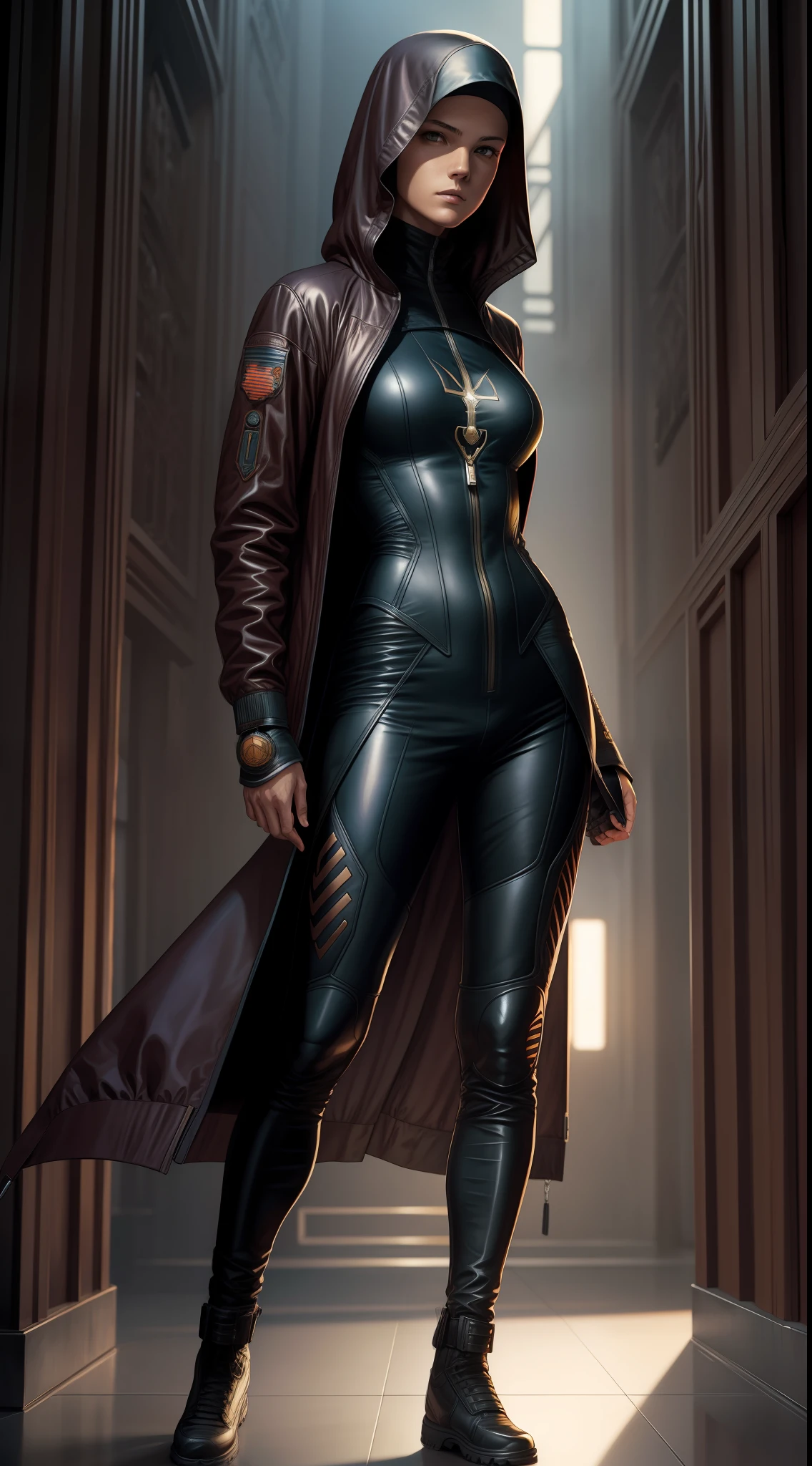 art by moebius, art by jay anacleto, 1nun with techwear jacket, sexy tech clothes, art by moebius, art by jay anacleto