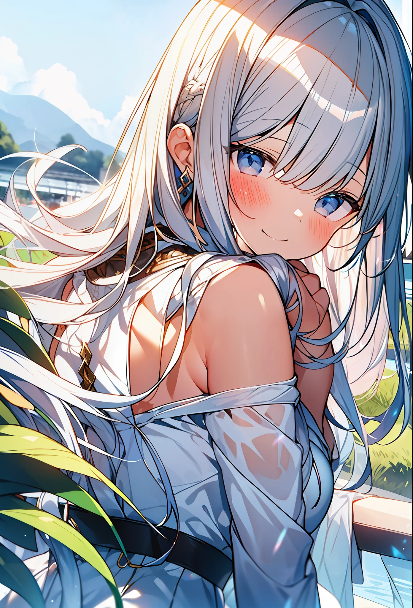 (masterpiece, top quality, best quality, official art, beautiful and aesthetic,1girl,:1.2), ((イラスト)),white back ground,happy smile,anine illustration、 Beautiful girl with a sense of transparency, long shiny white hair, smooth white skin, white eyes, white chiffon dress, soft atmosphere, bright sunlight, looking happy, white background, transparency, -s 1000