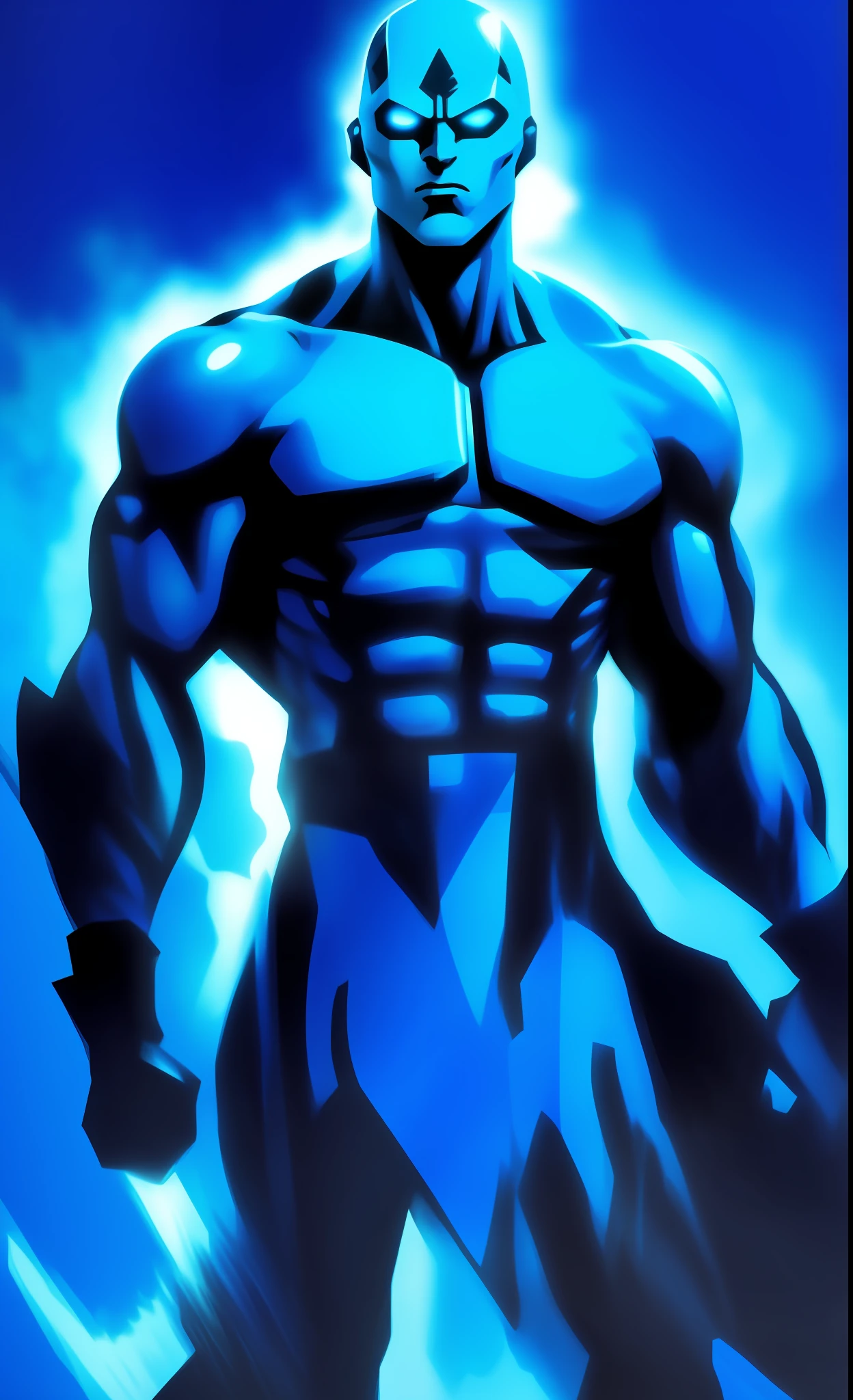 a close up of a blue man, inspired by Mike Deodato, an epic anime of a energy man, full body close-up shot