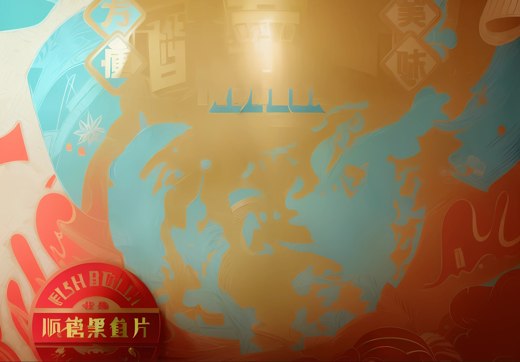 The background is replaced with cyan, the overall style is hand-painted national tide style, the color matching can refer to the color matching of the Forbidden City, to reflect the elements of sauerkraut, the background can put some Chinese watermarks as embellishments
