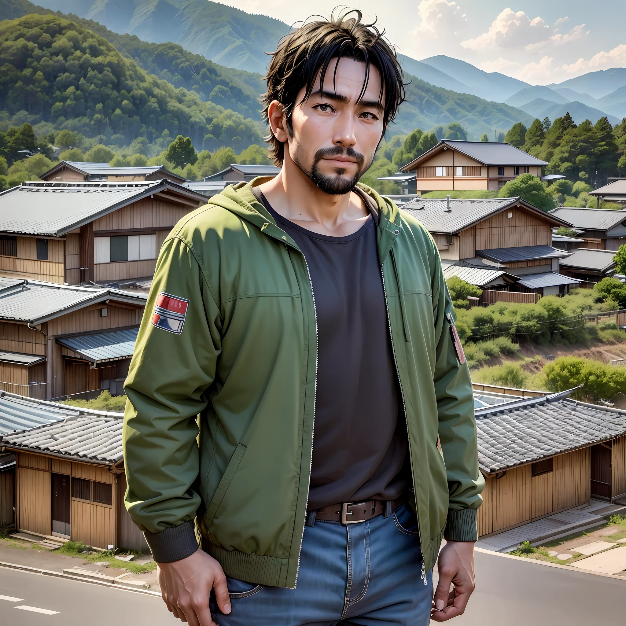 Image of a 31-year-old man living in Tatsuno Town, Nagano Prefecture, with a stiff physique and slightly drooping eyes --auto --s2